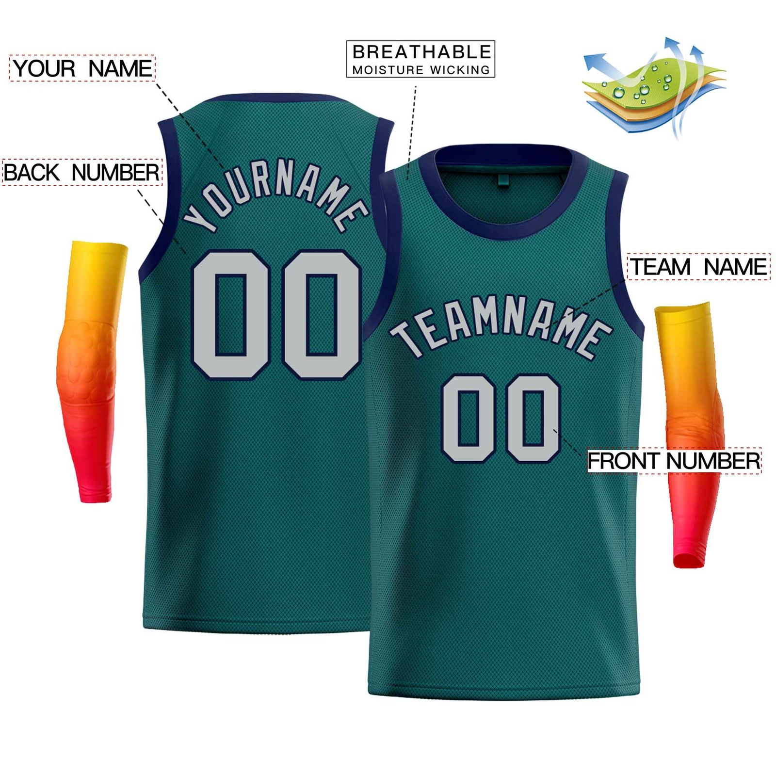 Custom Teal Navy-Gray Classic Tops Men Casual Bull Basketball Jersey