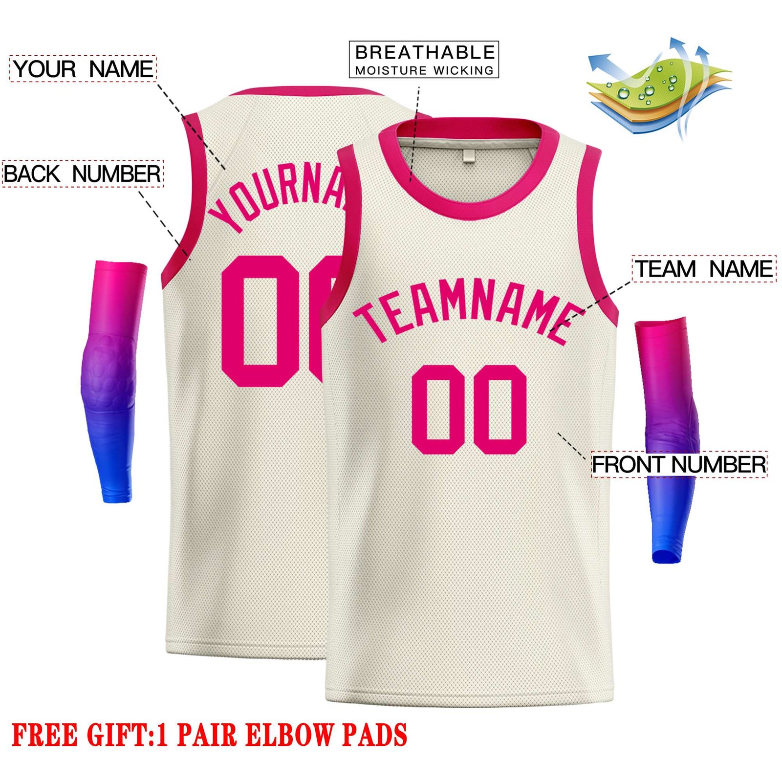 Custom Cream Pink Classic Tops Casual Basketball Jersey