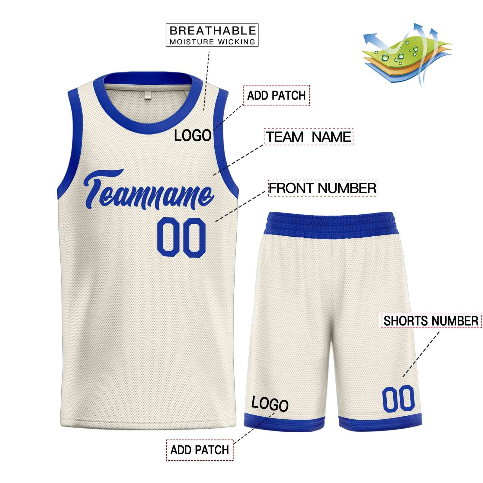 Custom Cream Royal Heal Sports Uniform Classic Sets Basketball Jersey