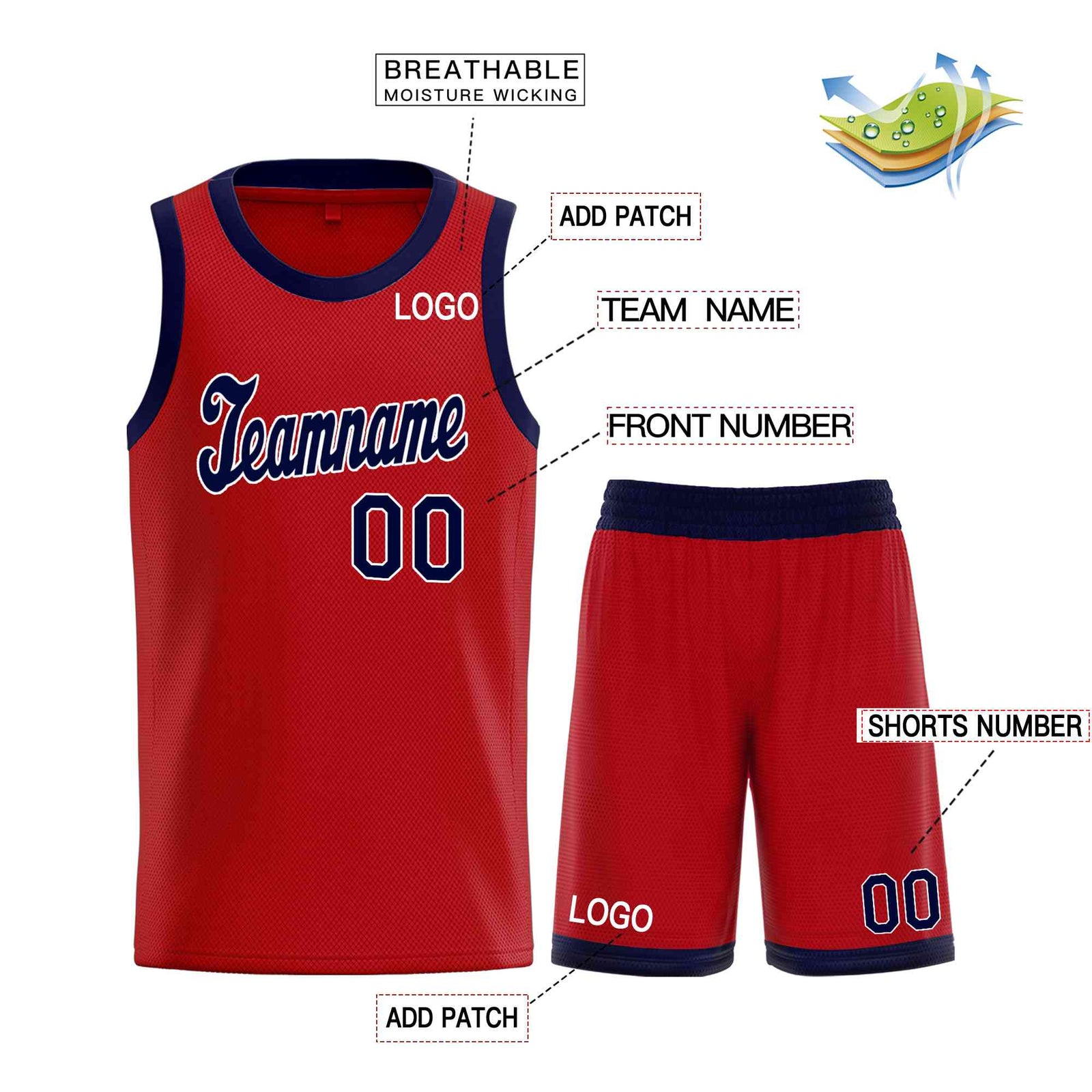 Custom Red Navy Classic Sets Sports Uniform Basketball Jersey
