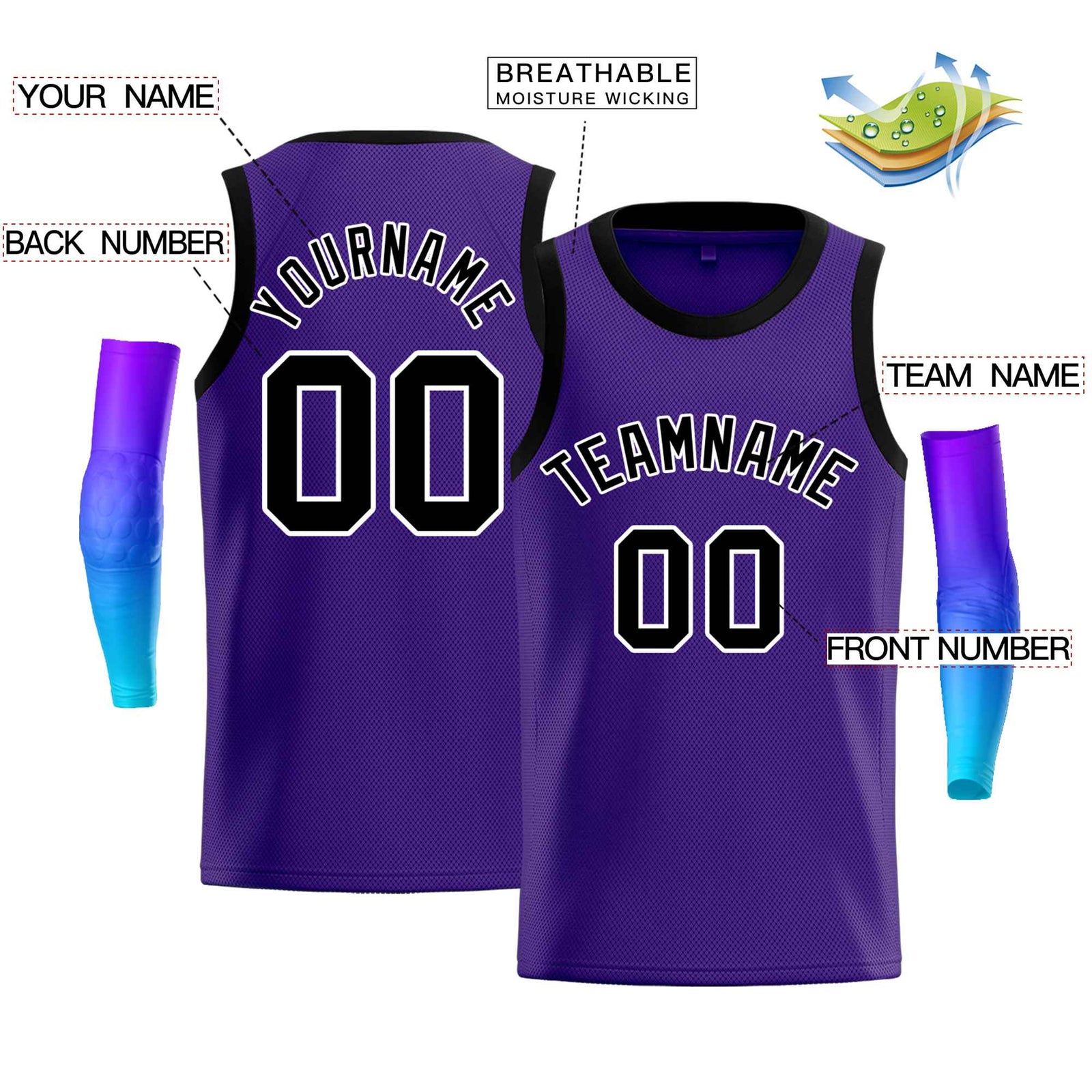 Custom Purple White-Black Classic Tops Men Casual Bull Basketball Jersey