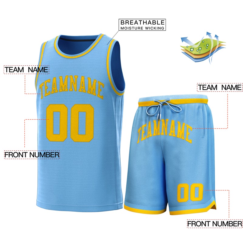 Custom Light Blue Yellow Classic Sets Basketball Jersey