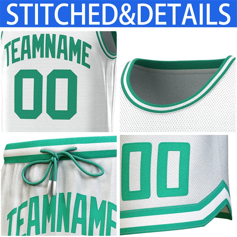 Custom White Green-Green Classic Sets Basketball Jersey