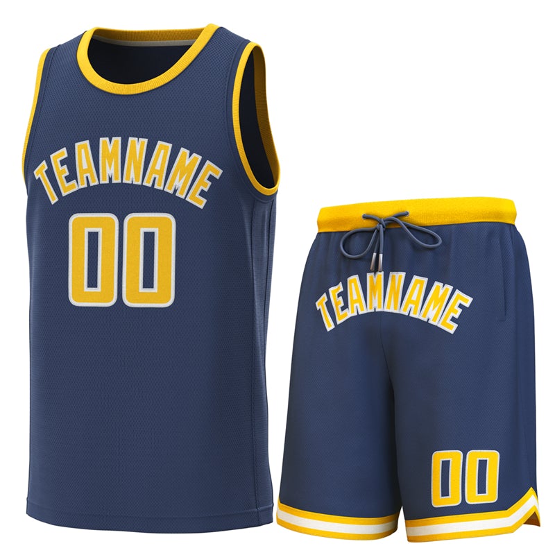 Custom Navy Yellow Classic Sets Basketball Jersey