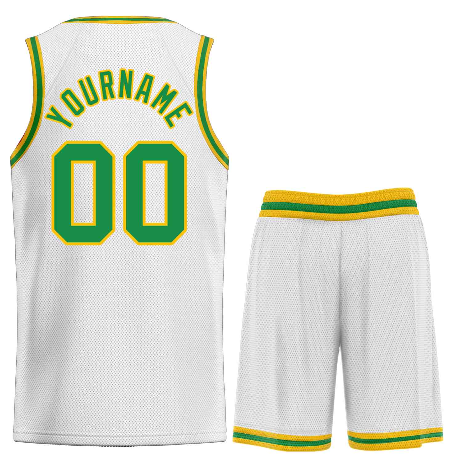 Custom White Green-Yellow Classic Sets Curved Basketball Jersey