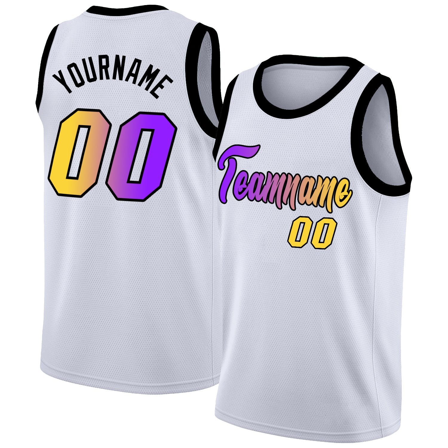 Custom White Yellow Purple Gradient Fashion Tops Basketball Jersey