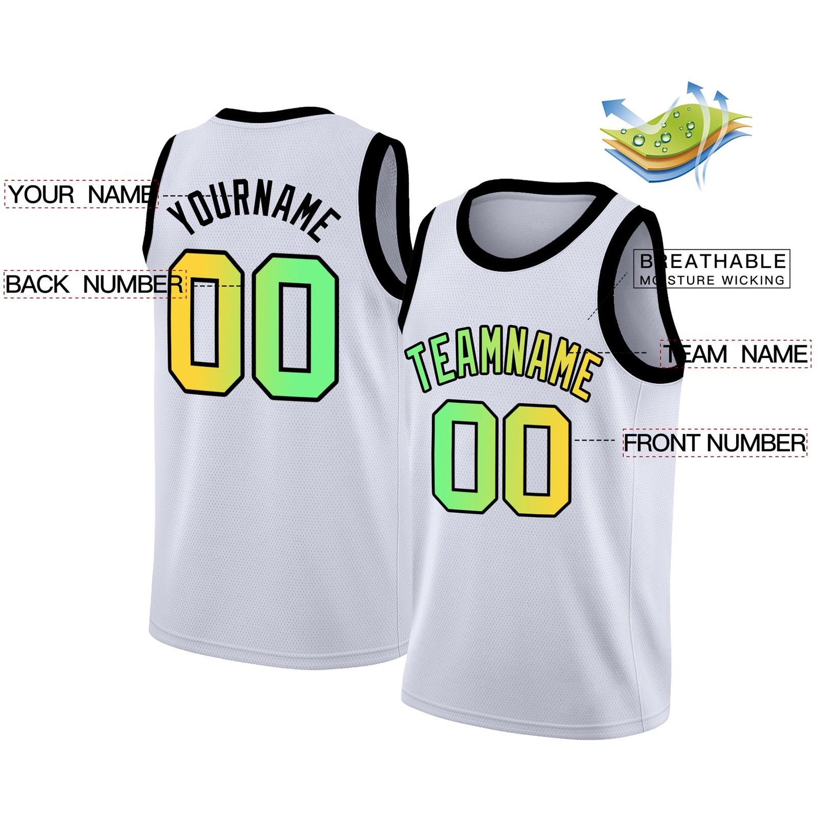 Custom White Black Gradient Fashion Tops Basketball Jersey