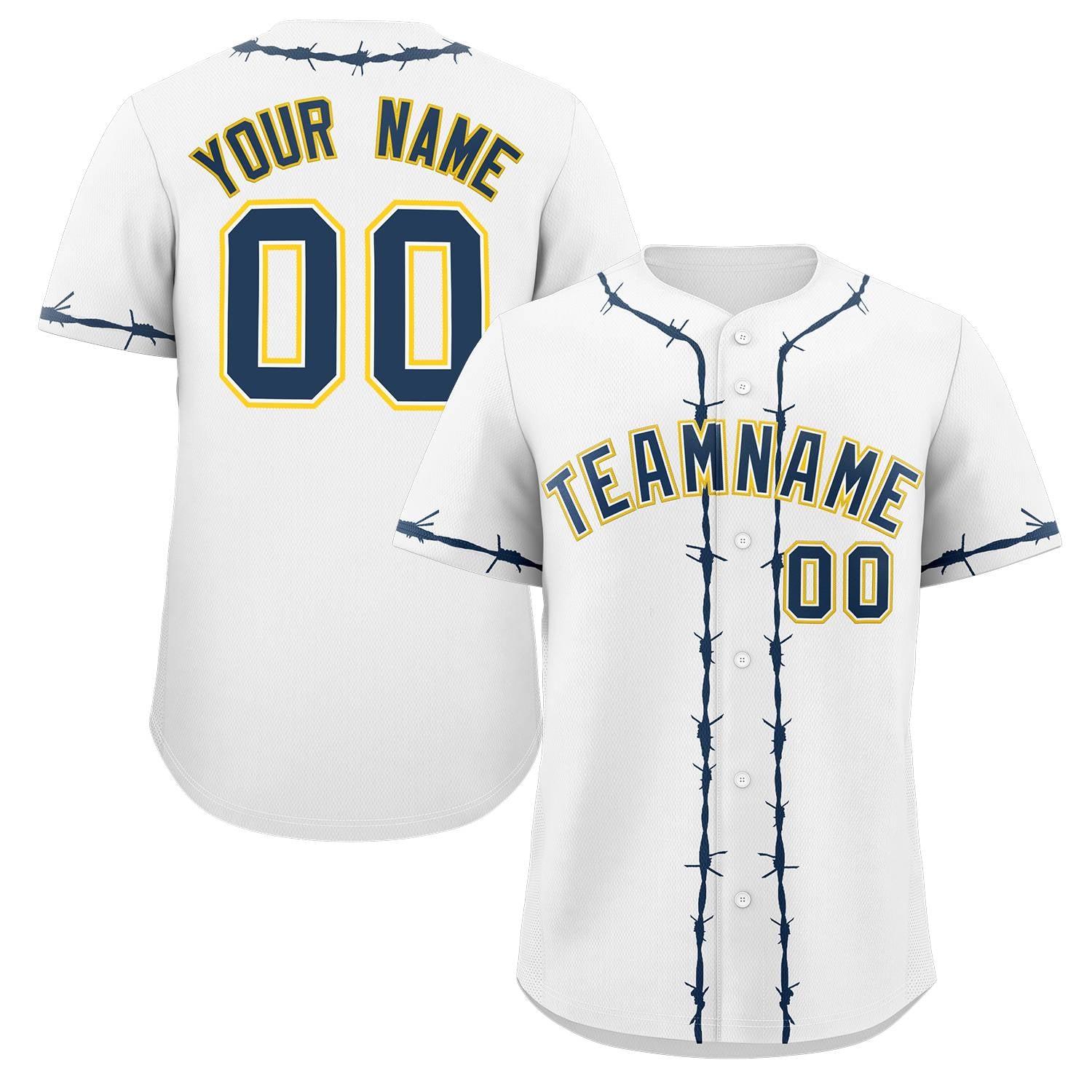 Custom White Navy Blue Thorns Ribbed Classic Style Authentic Baseball Jersey