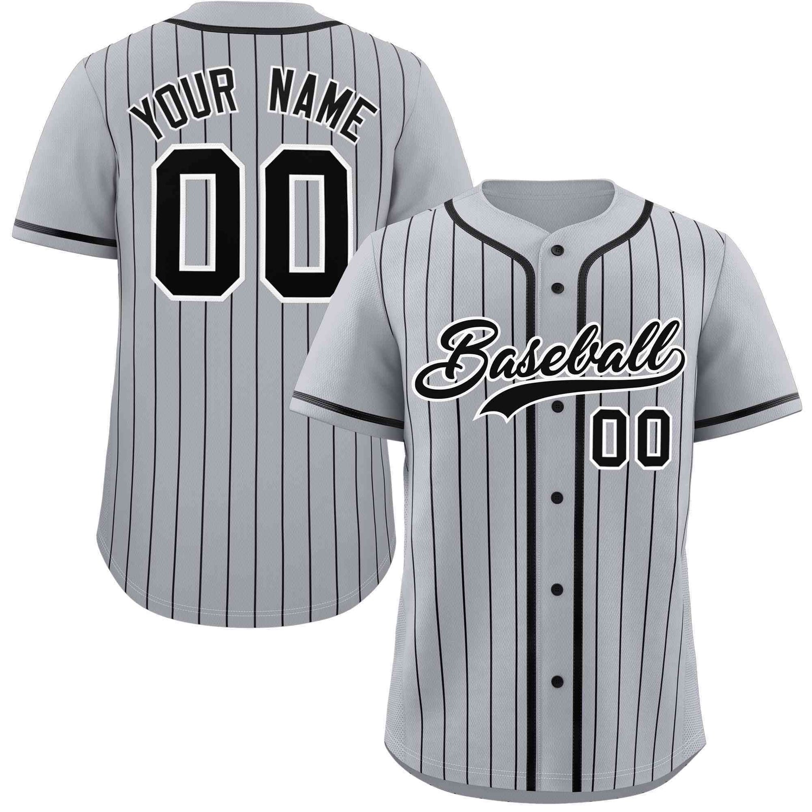 Custom Gray Black Stripe Fashion Raglan Sleeves Authentic Baseball Jersey