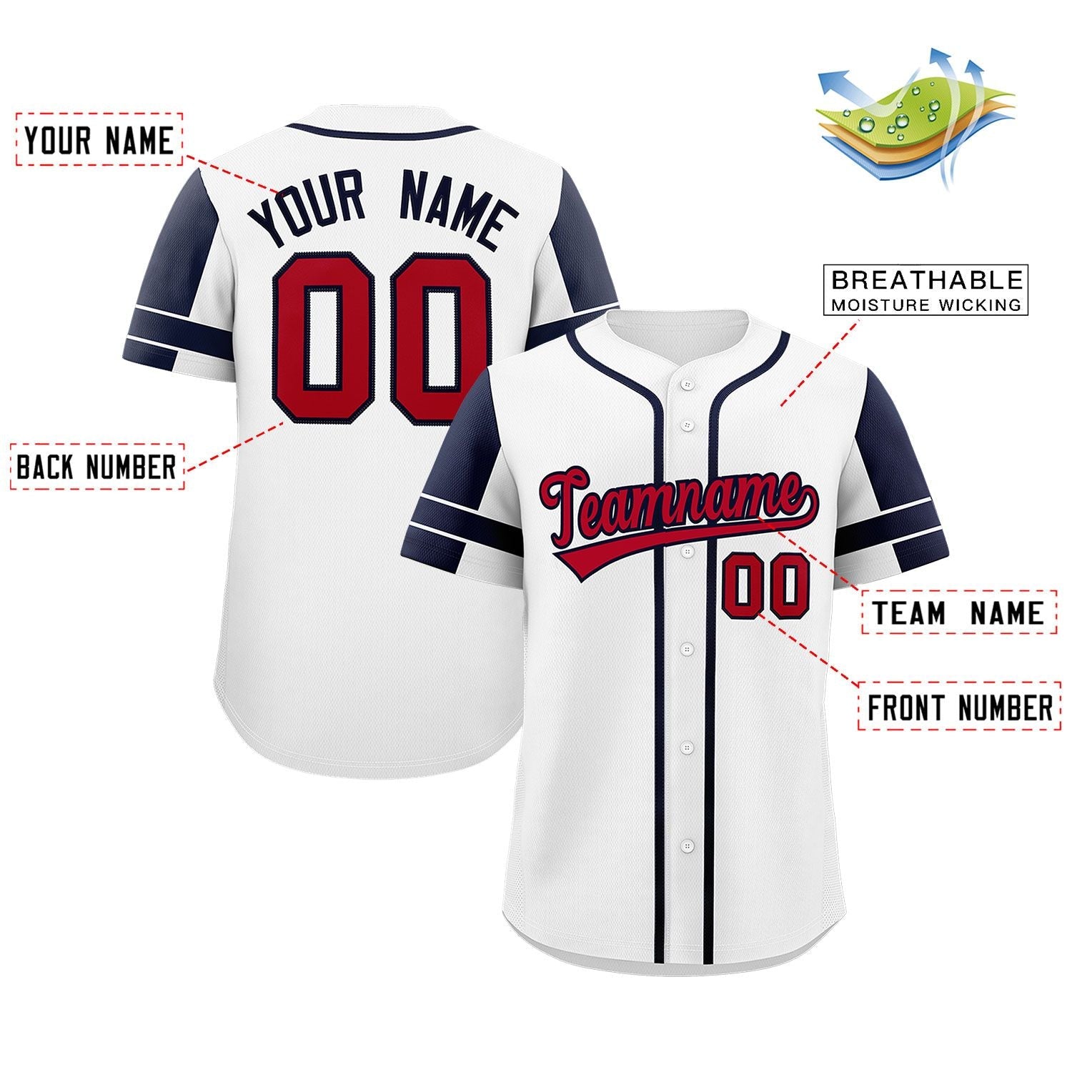 Custom White Navy Personalized Raglan Sleeves Authentic Baseball Jersey
