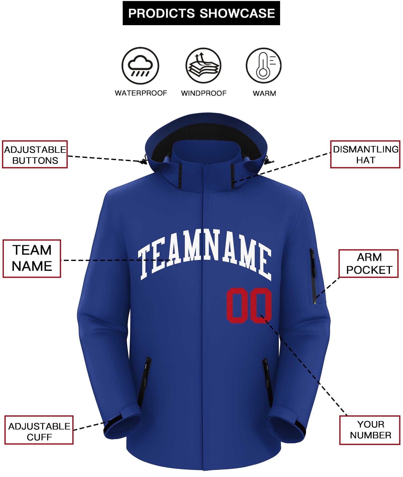 Custom Royal White Classic Style Waterproof Jacket