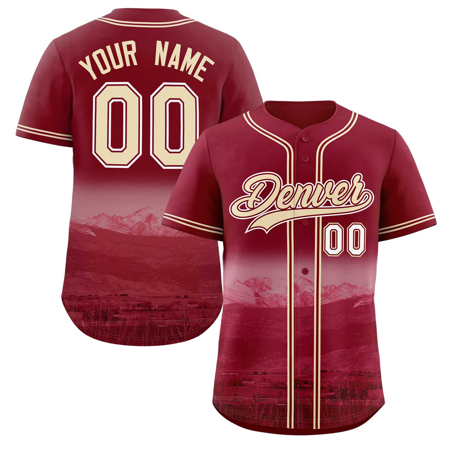 Custom Crimson Khaki-Crimson Denver City Skyline Baseball Jersey