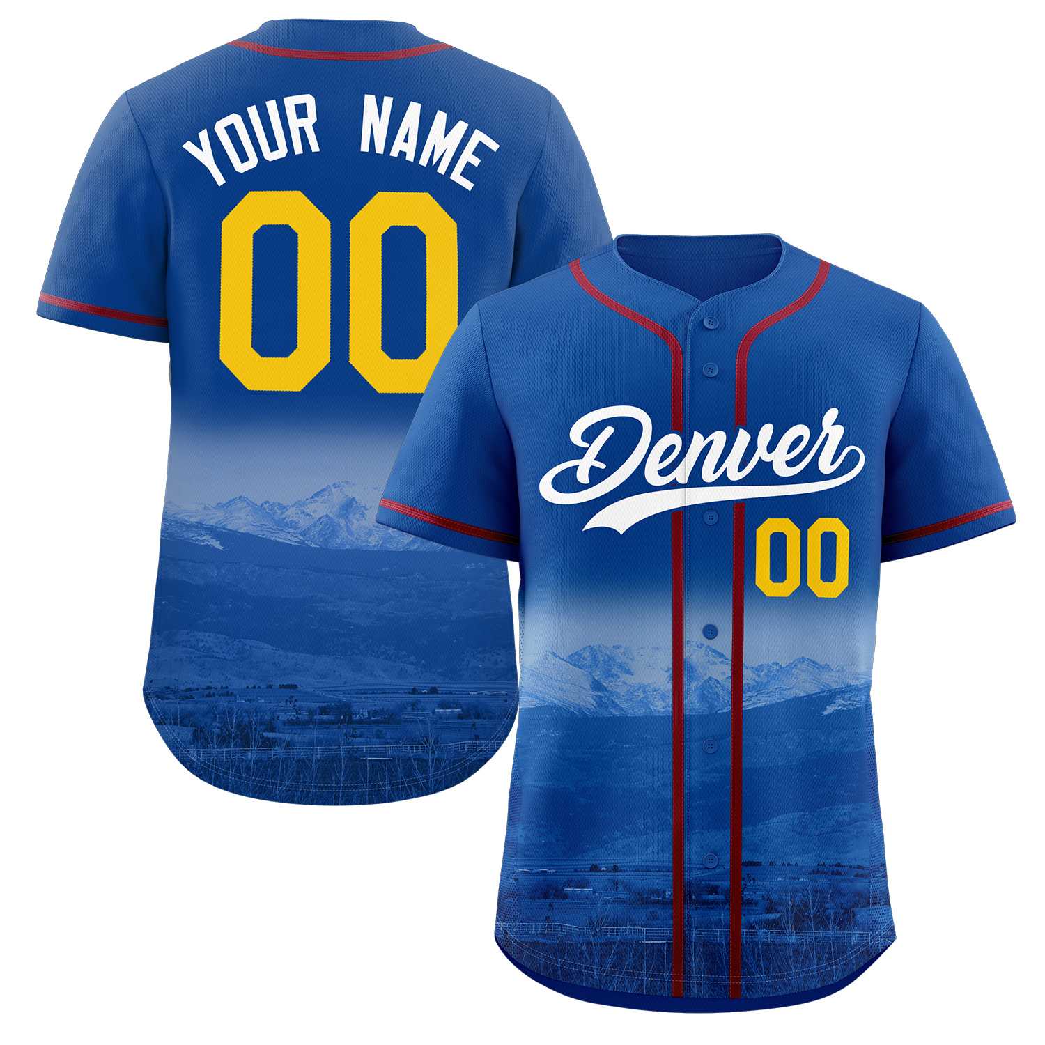 Custom Royal White-Royal Denver City Skyline Baseball Jersey