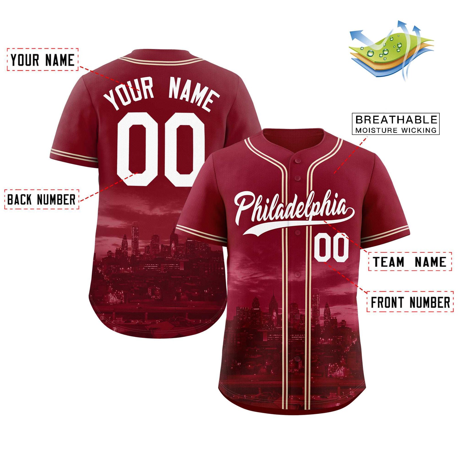 Custom Crimson White-Crimson Philadelphia City Connect Baseball Jersey