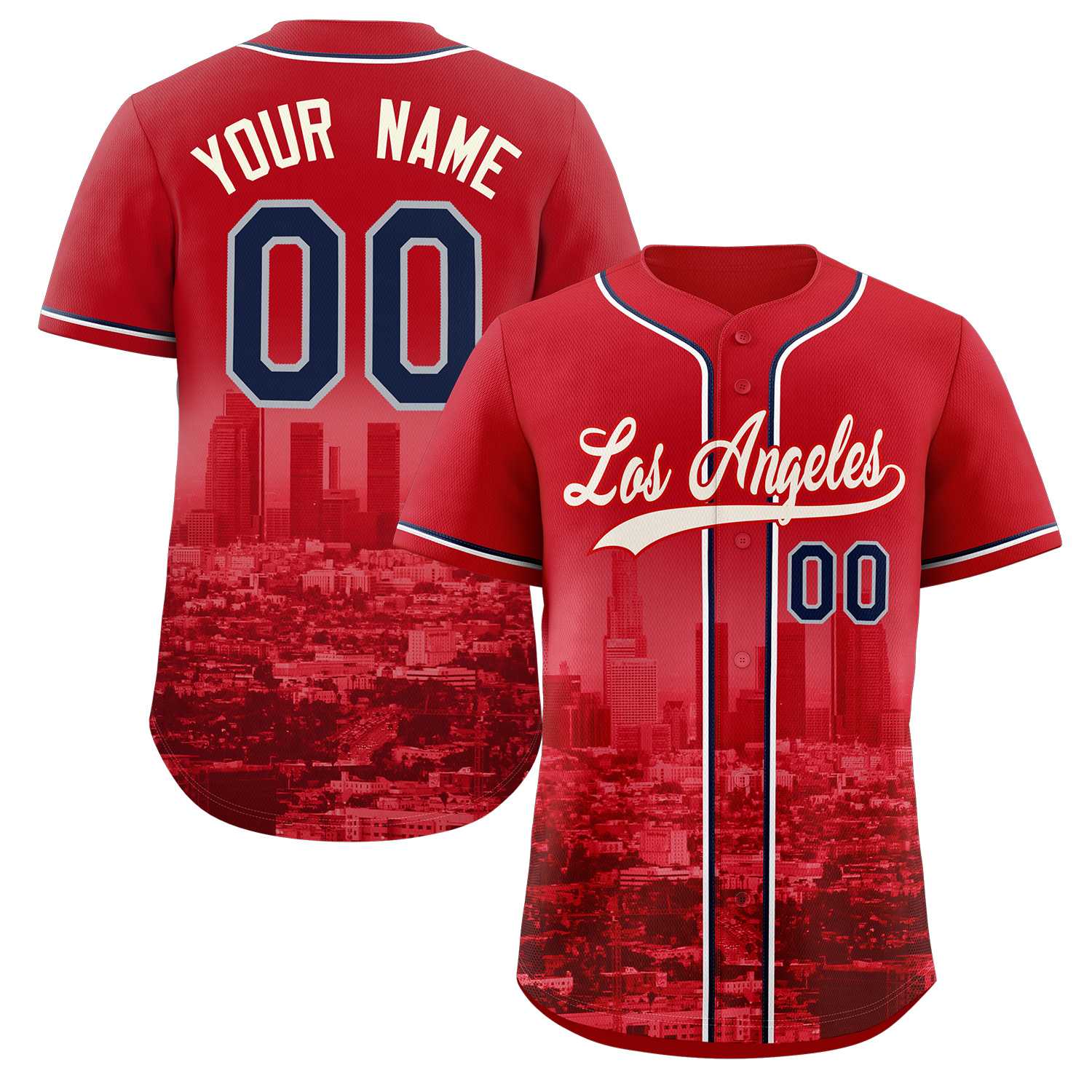 Custom Red Khaki-Red Los Angeles City Skyline Baseball Jersey
