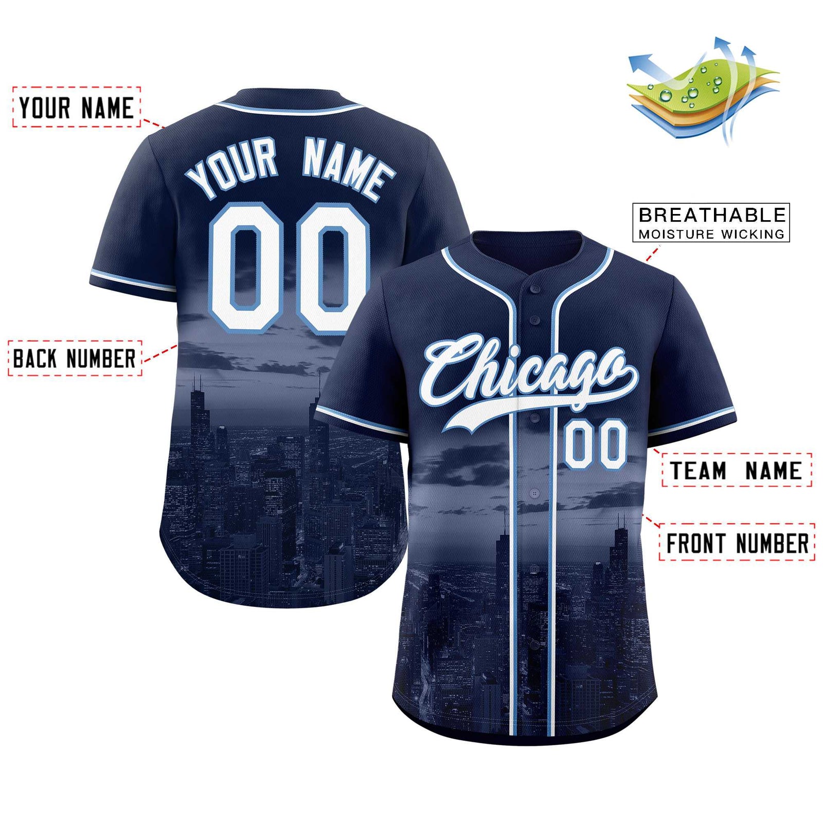 Custom Navy White-Light Blue Chicago City Connect Baseball Jersey