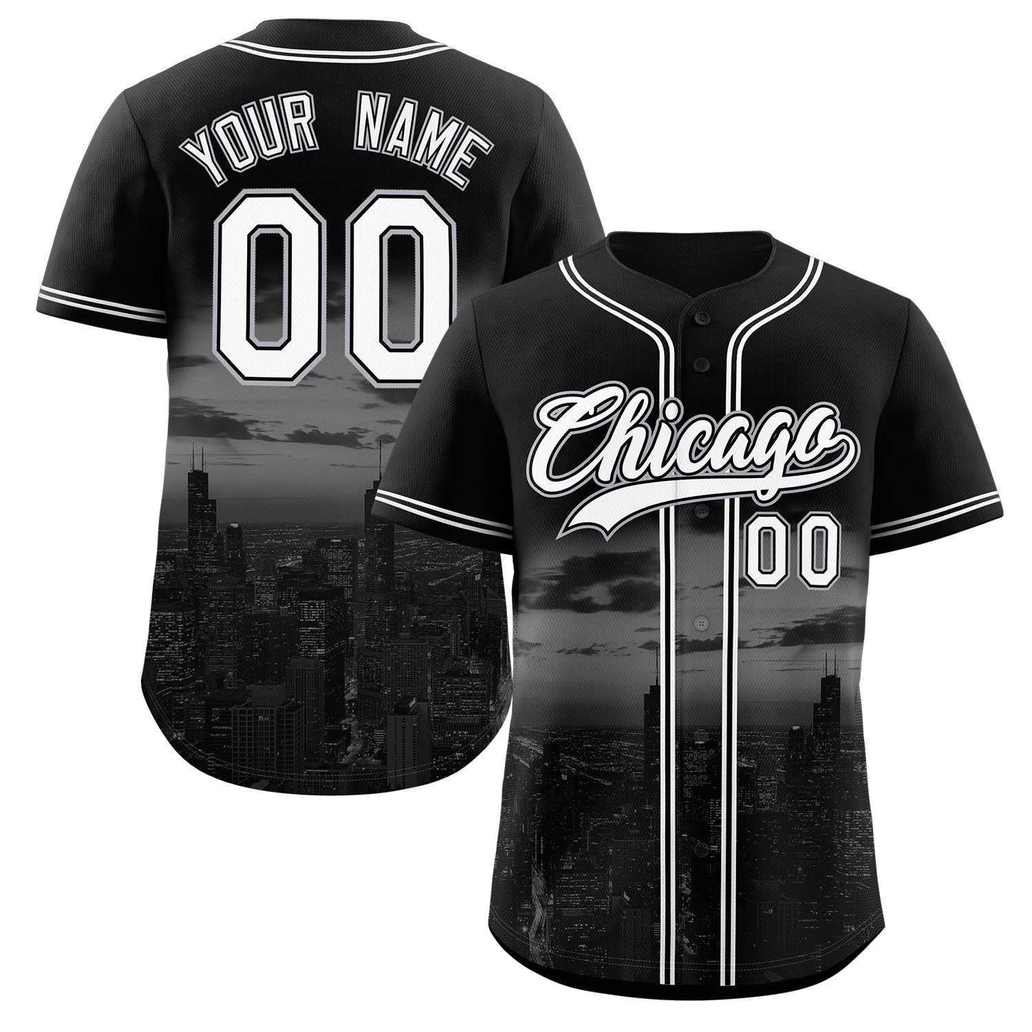 Custom Black White-Black Chicago City Connect Baseball Jersey