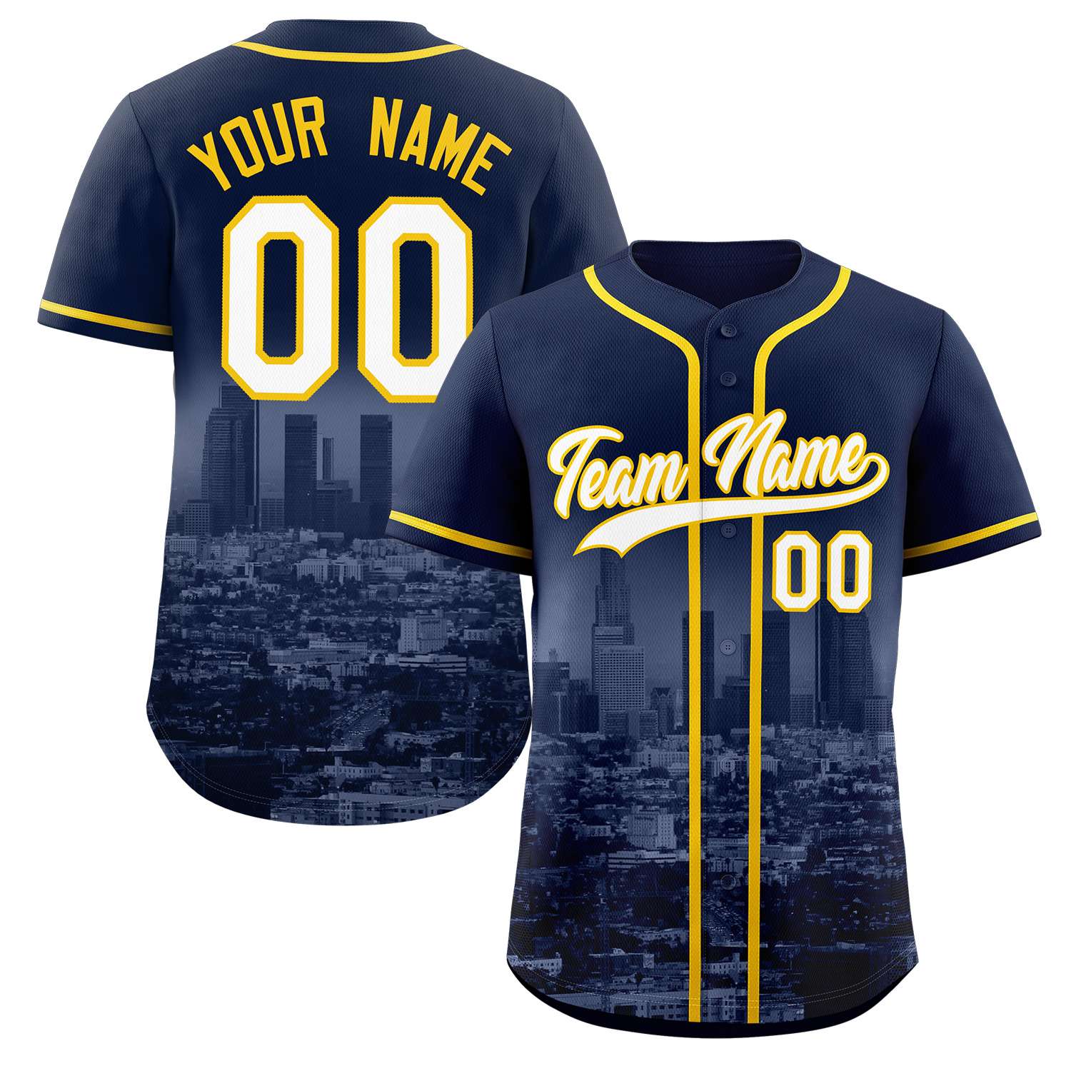 Custom Navy White-Yellow Los Angeles City Connect Baseball Jersey