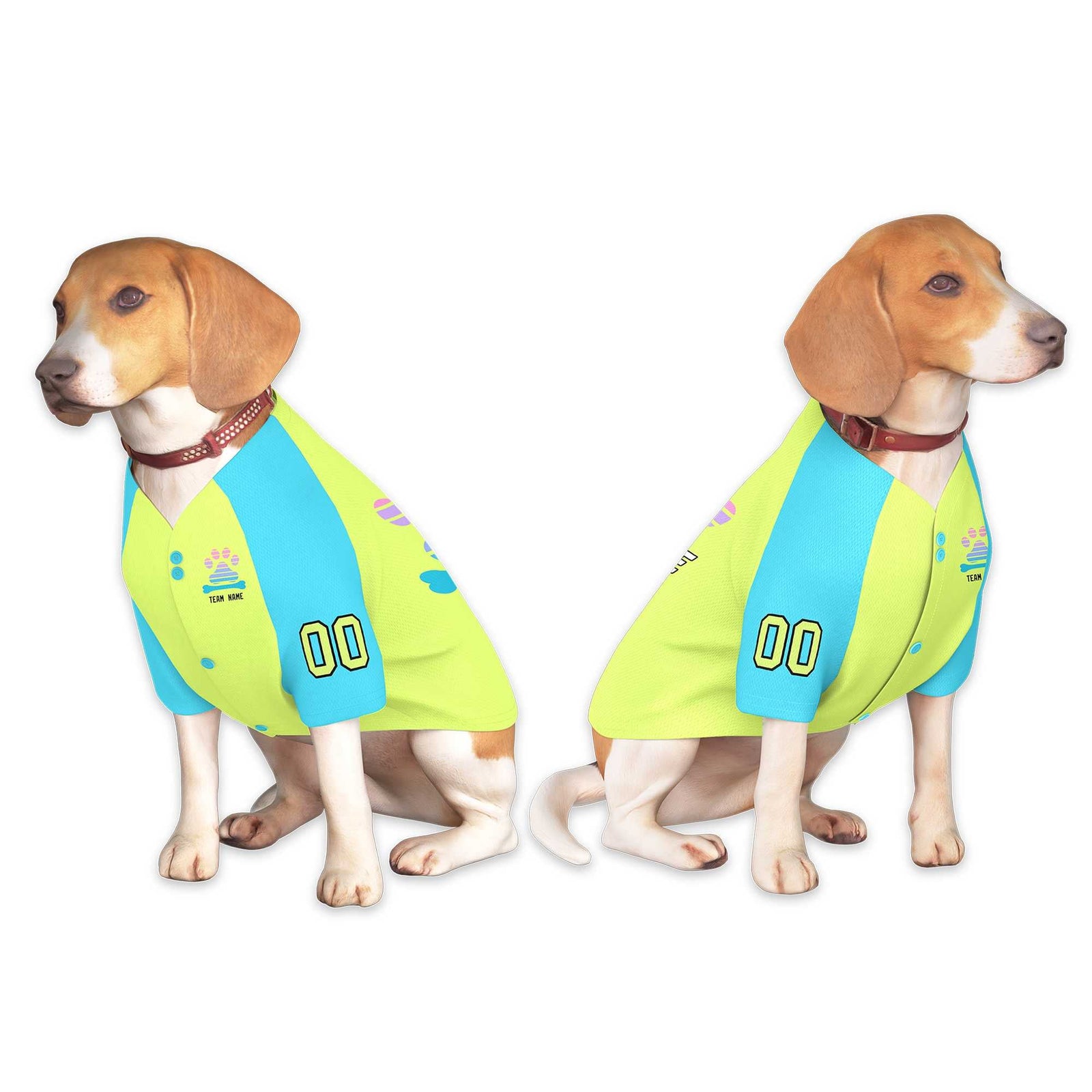 Custom Yellow Bright Cyan Raglan Sleeves Dog Jersey