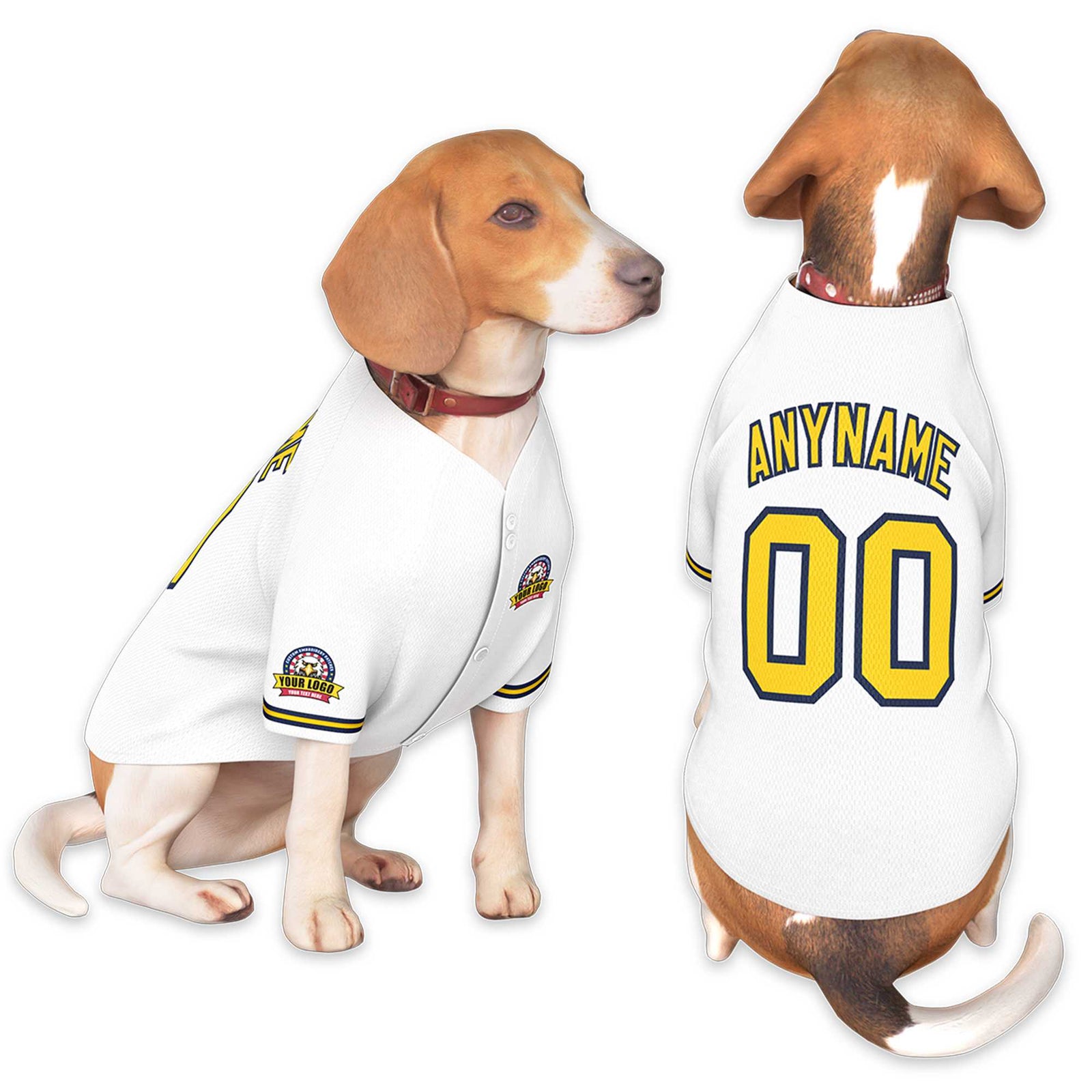 Custom White Gold-Navy Classic Style Dog Jersey