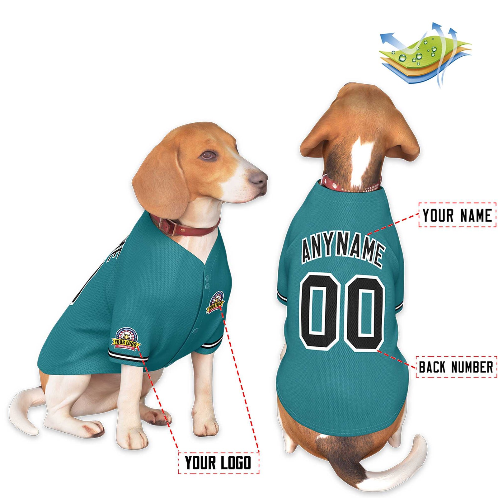 Custom Teal Black-White Classic Style Dog Jersey