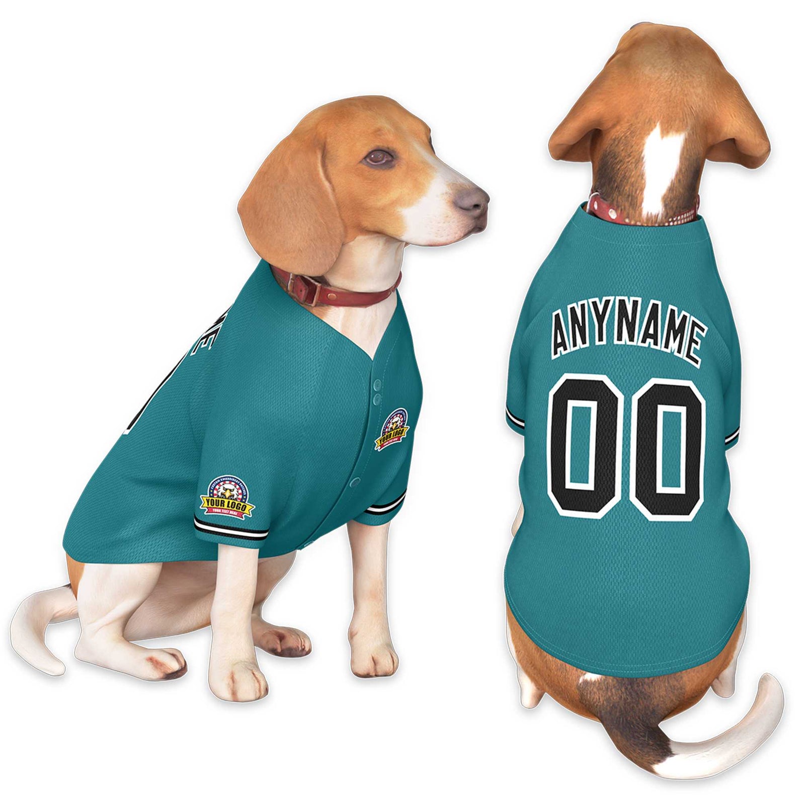 Custom Teal Black-White Classic Style Dog Jersey