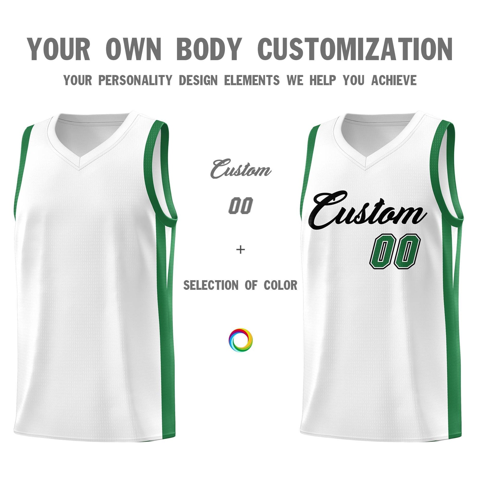 Custom White Green Classic Tops Basketball Jersey