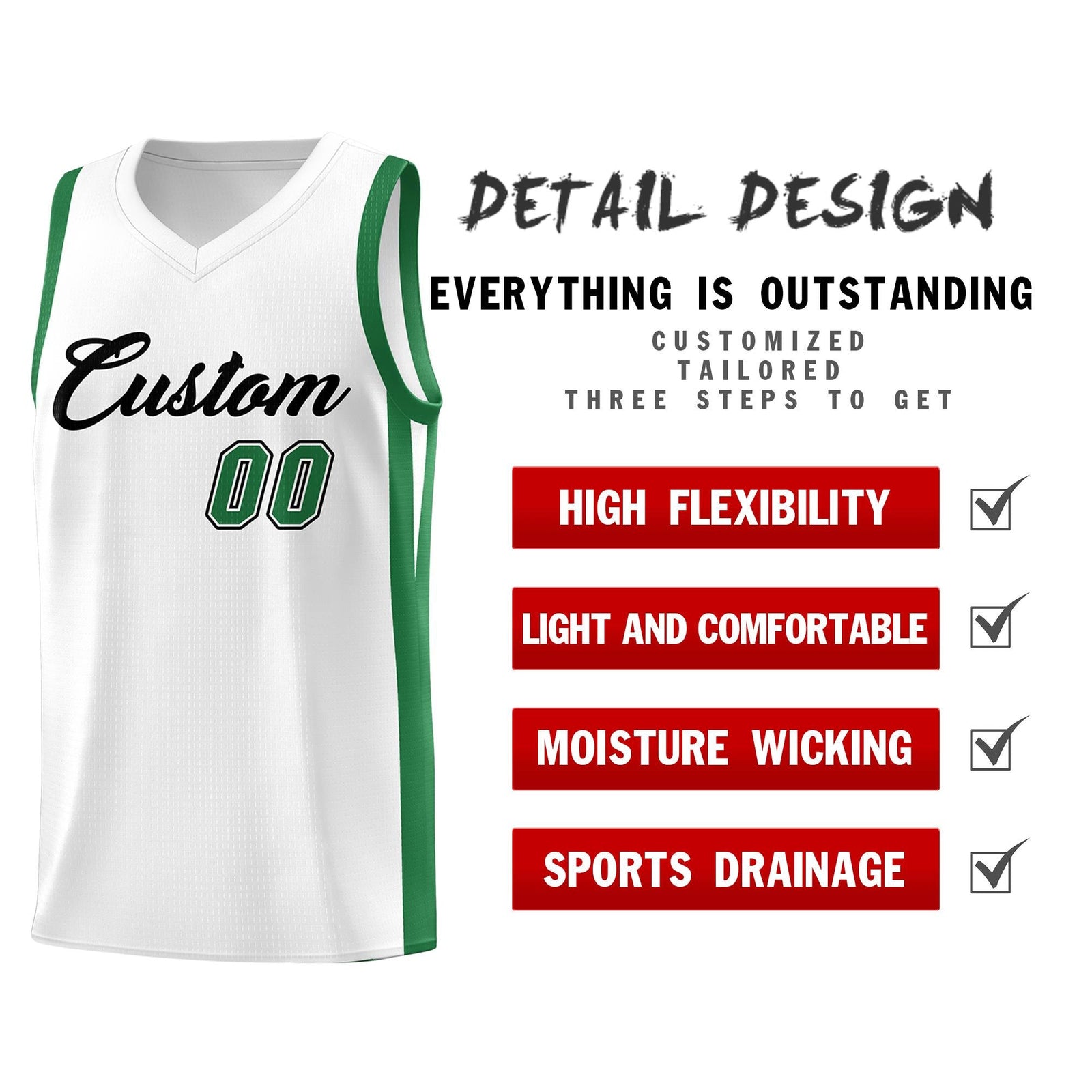 Custom White Green Classic Tops Basketball Jersey