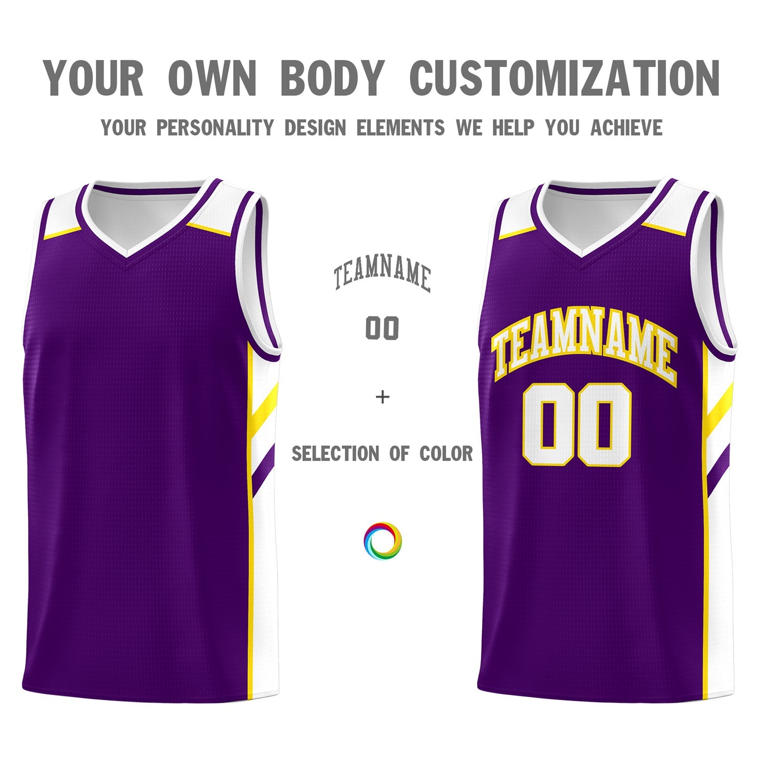 Custom Purple White-Yellow Classic Tops Men/Boy Athletic Basketball Jersey