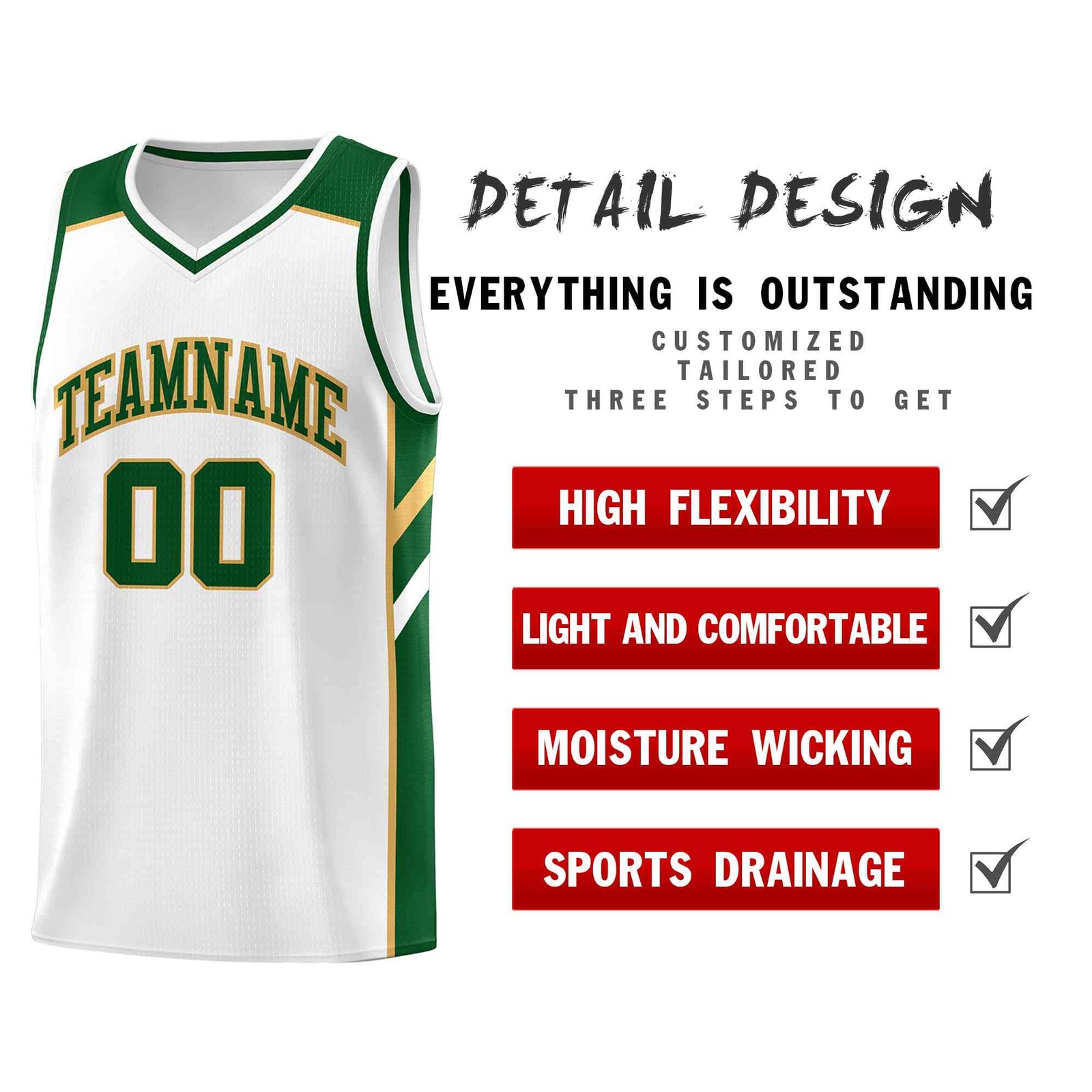 Custom White Green-Old Gold Classic Tops Style Mesh Sport Basketball Jersey