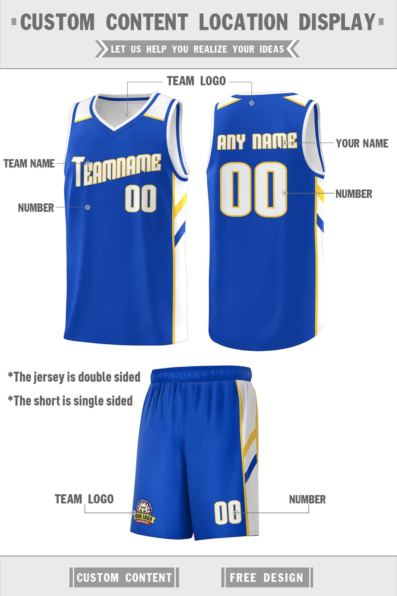 Custom Royal White-Yellow Classic Sets Sports Uniform Basketball Jersey