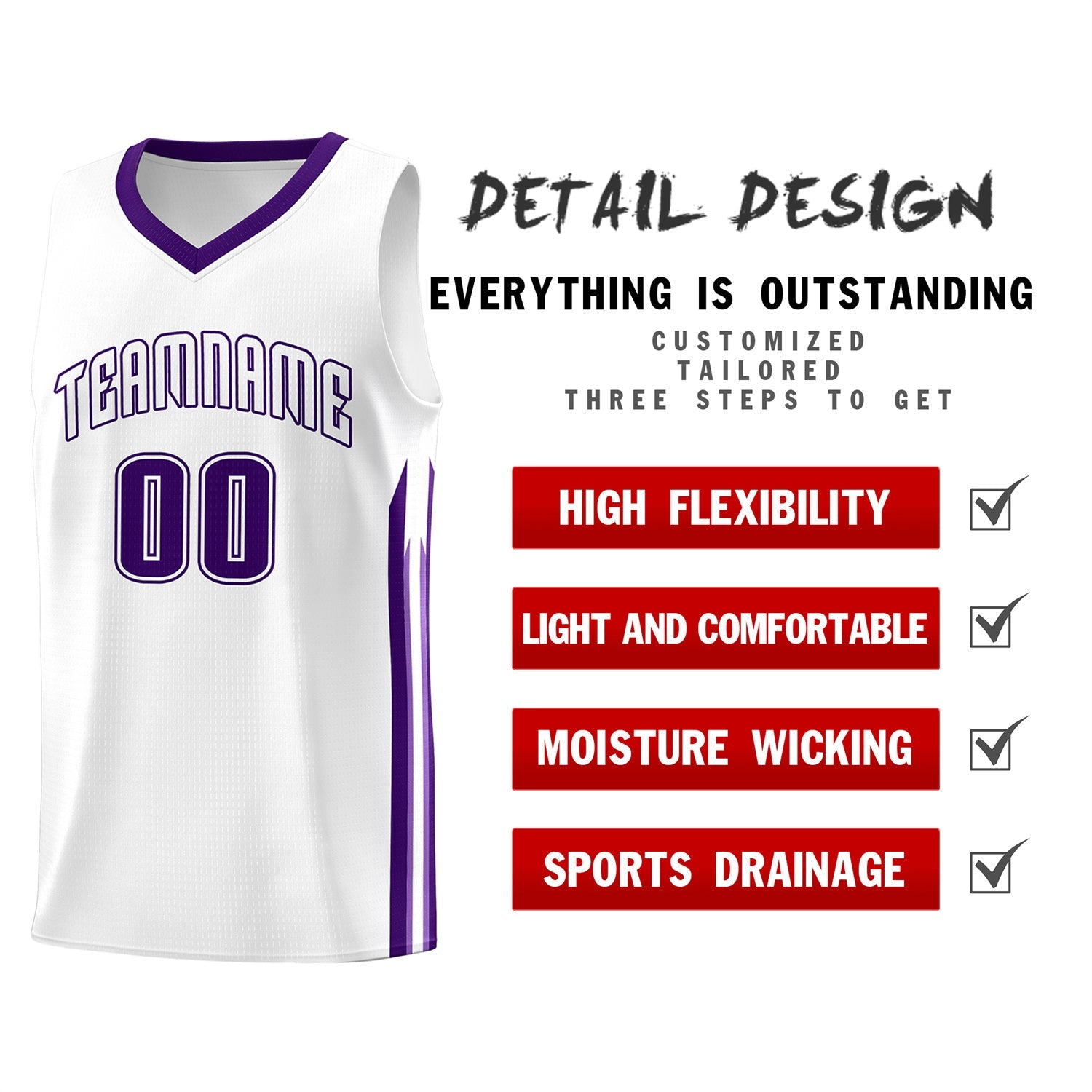 Custom White PurpleClassic Tops Athletic Casual Basketball Jersey
