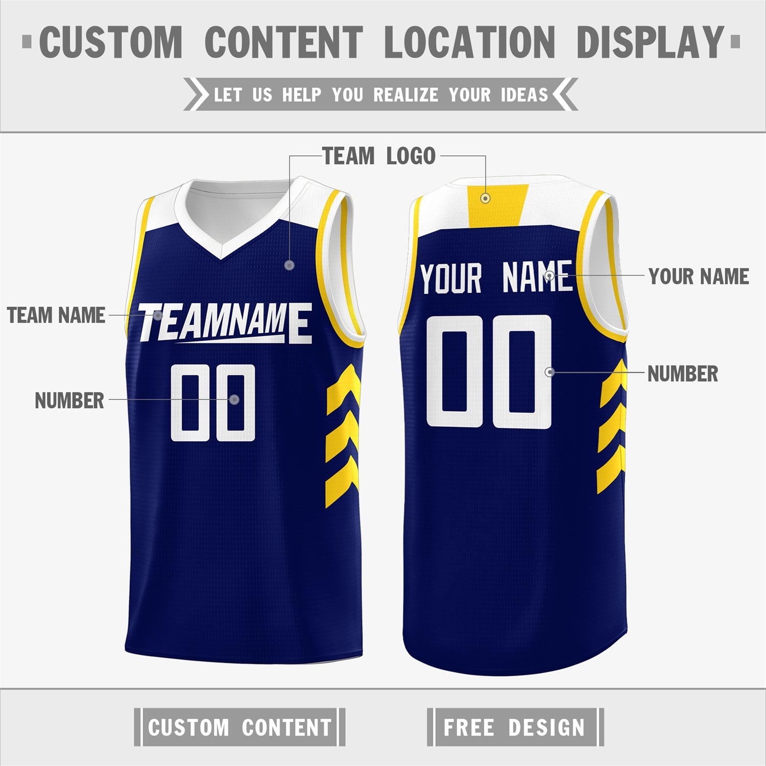 Custom Navy White-Yellow Classic Tops Mesh Sport Basketball Jersey