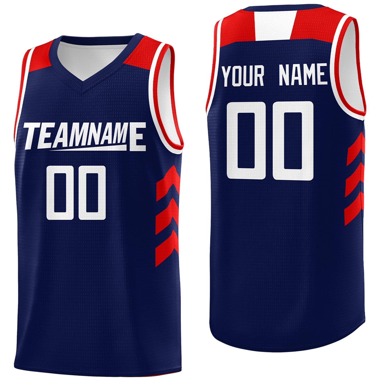 Custom Navy White-Red Classic Tops Mesh Sport Basketball Jersey