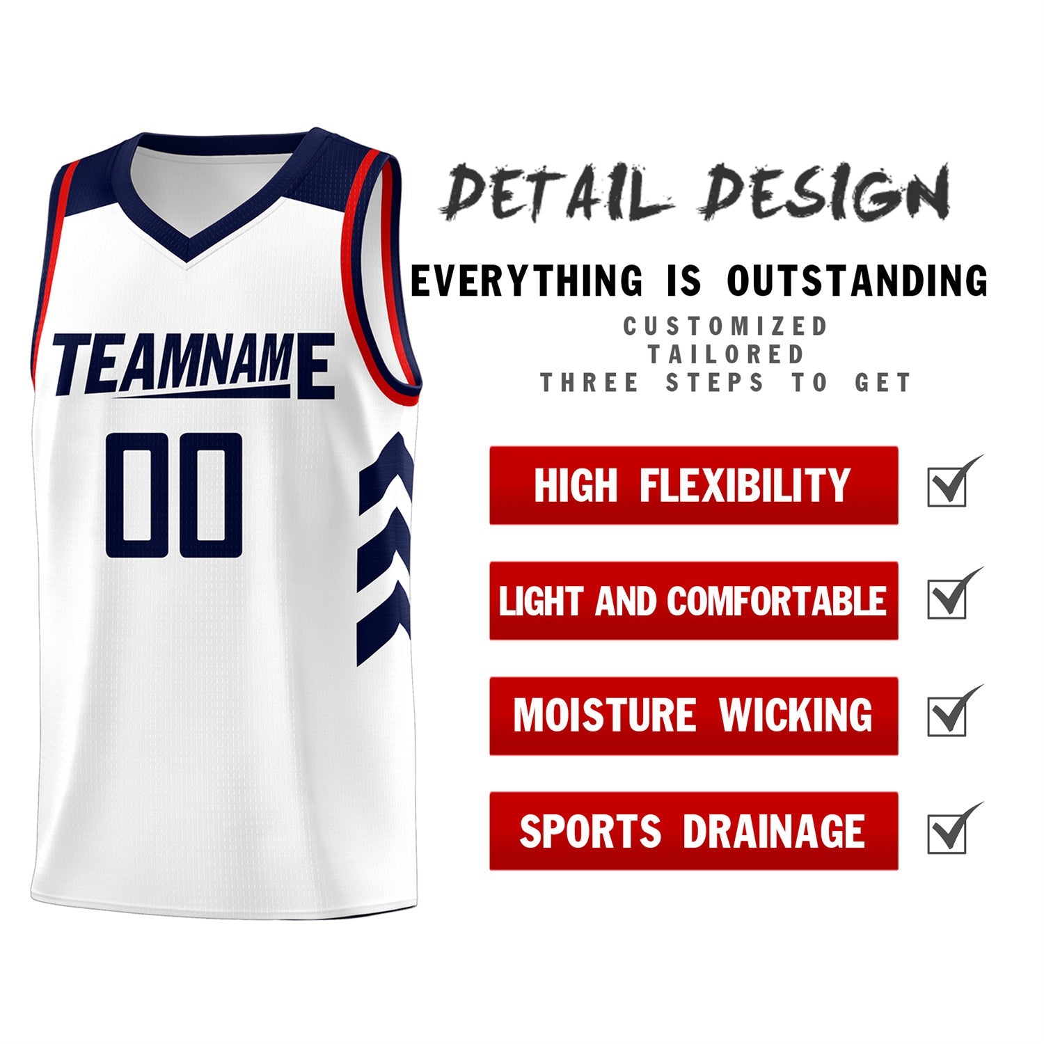 Custom White Navy-Red Classic Tops Mesh Sport Basketball Jersey