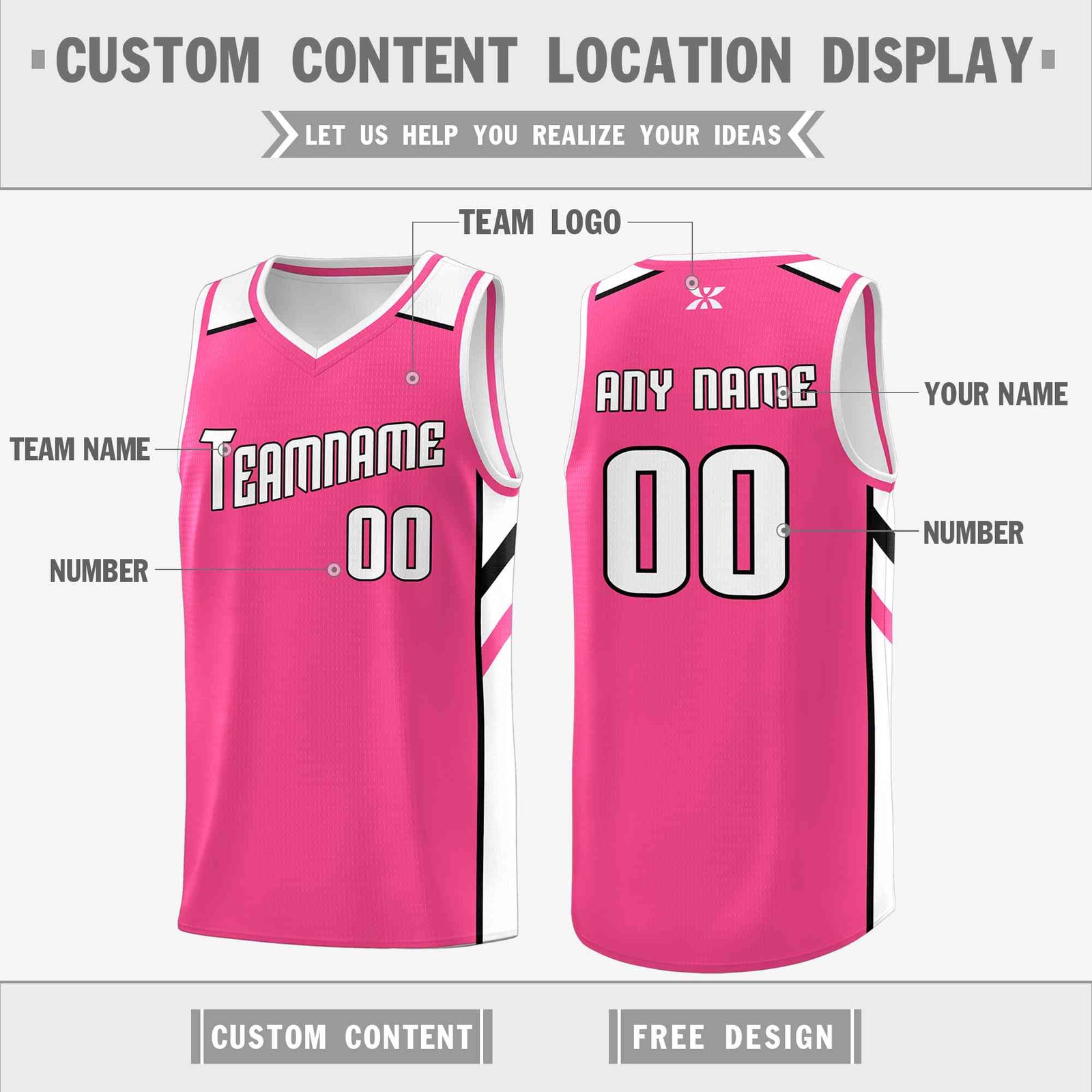 Custom Pink White-Black Classic Tops Style Mesh Sport Basketball Jersey