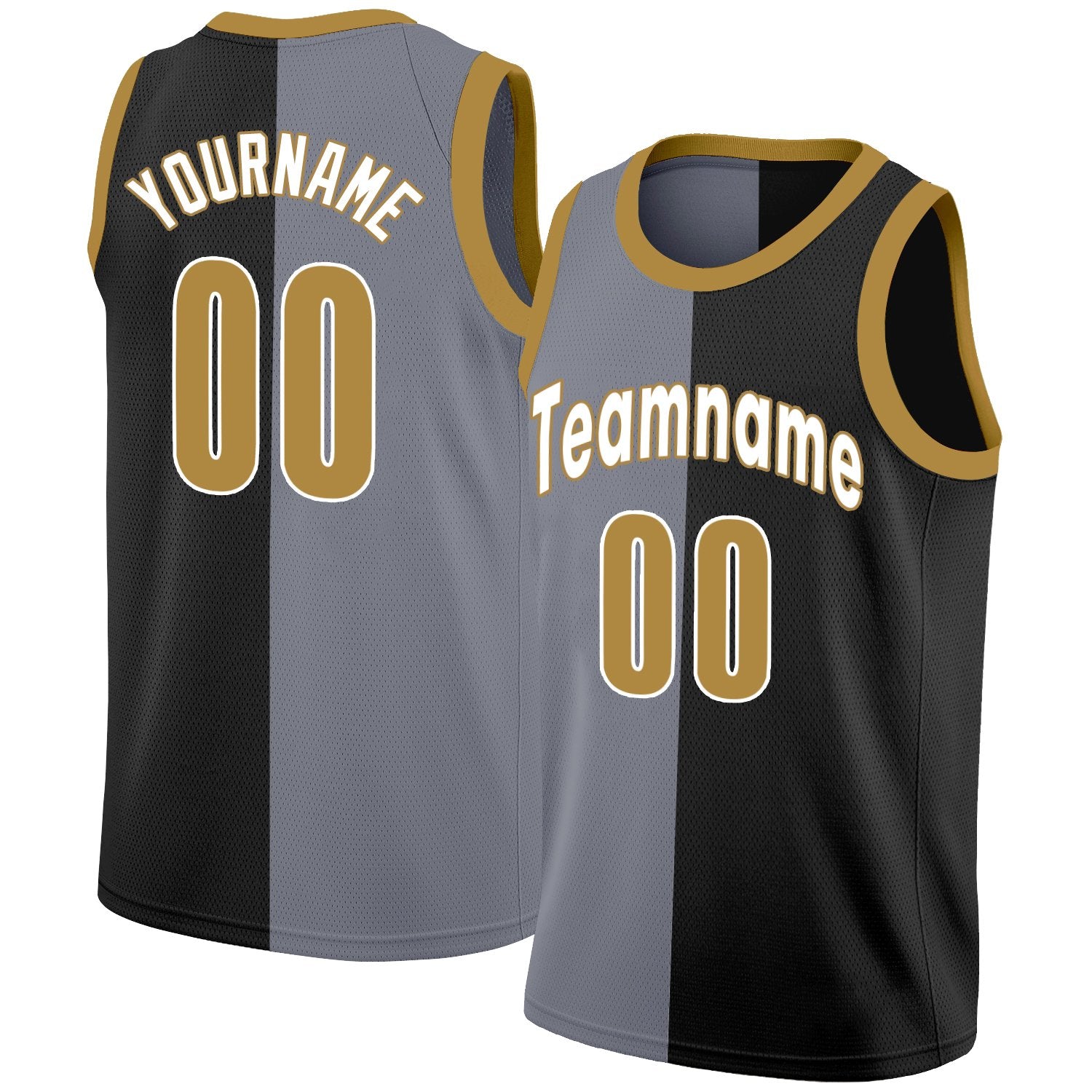 Custom Black Yellow-White Split Fashion Tops Basketball Jersey