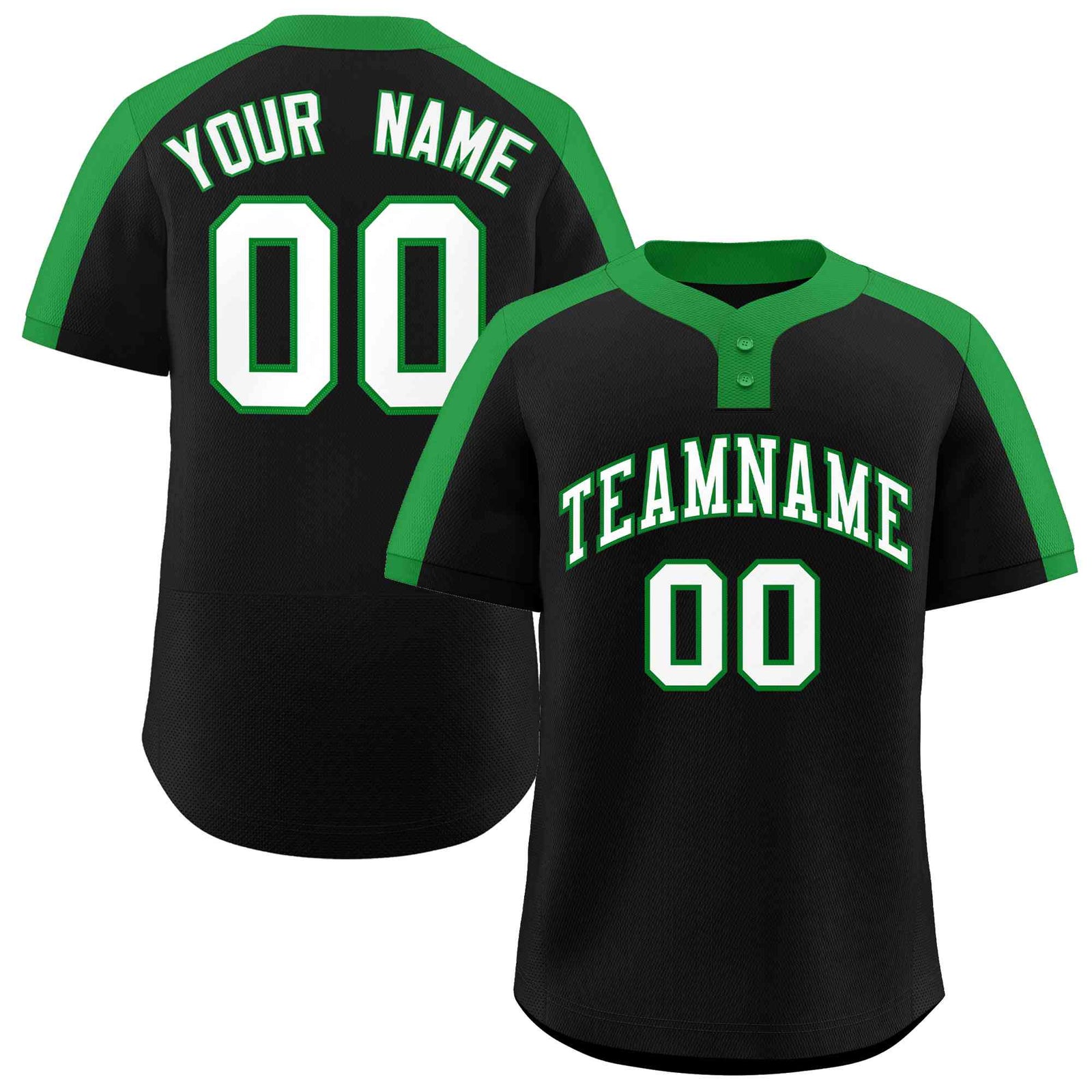 Custom Black White-Kelly Green Classic Style Authentic Two-Button Softball Jersey