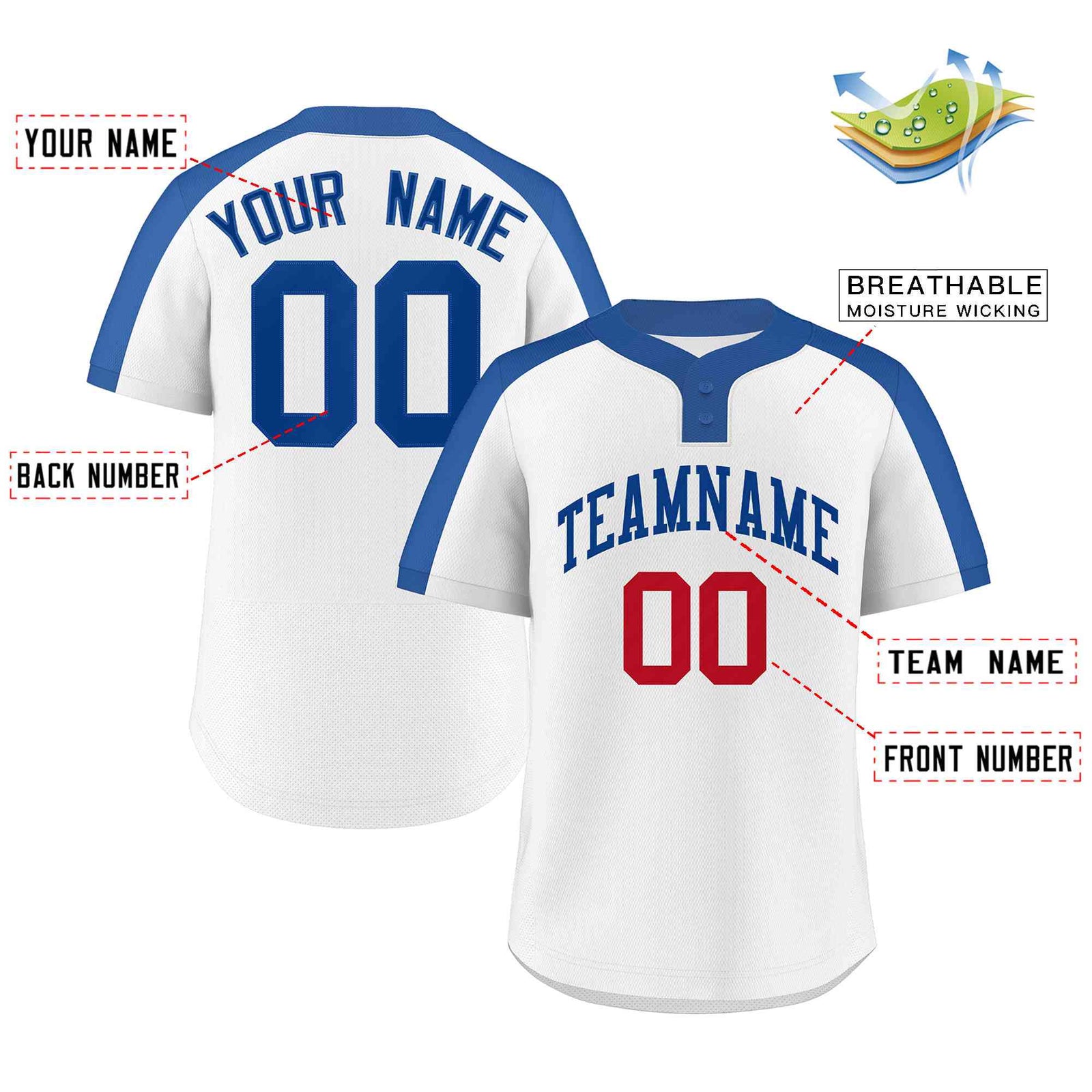 Custom White Royal Classic Style Authentic Two-Button Softball Jersey