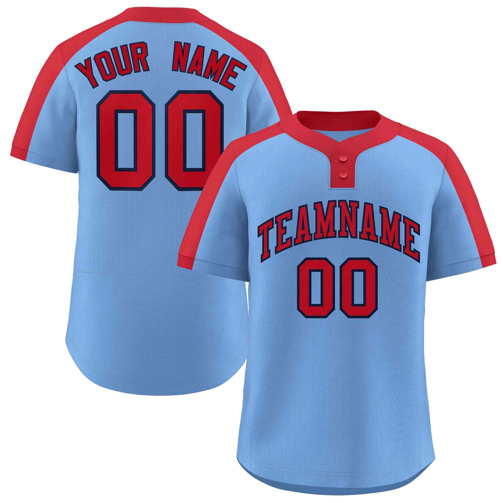 Custom Light Blue Red-Navy Classic Style Authentic Two-Button Softball Jersey