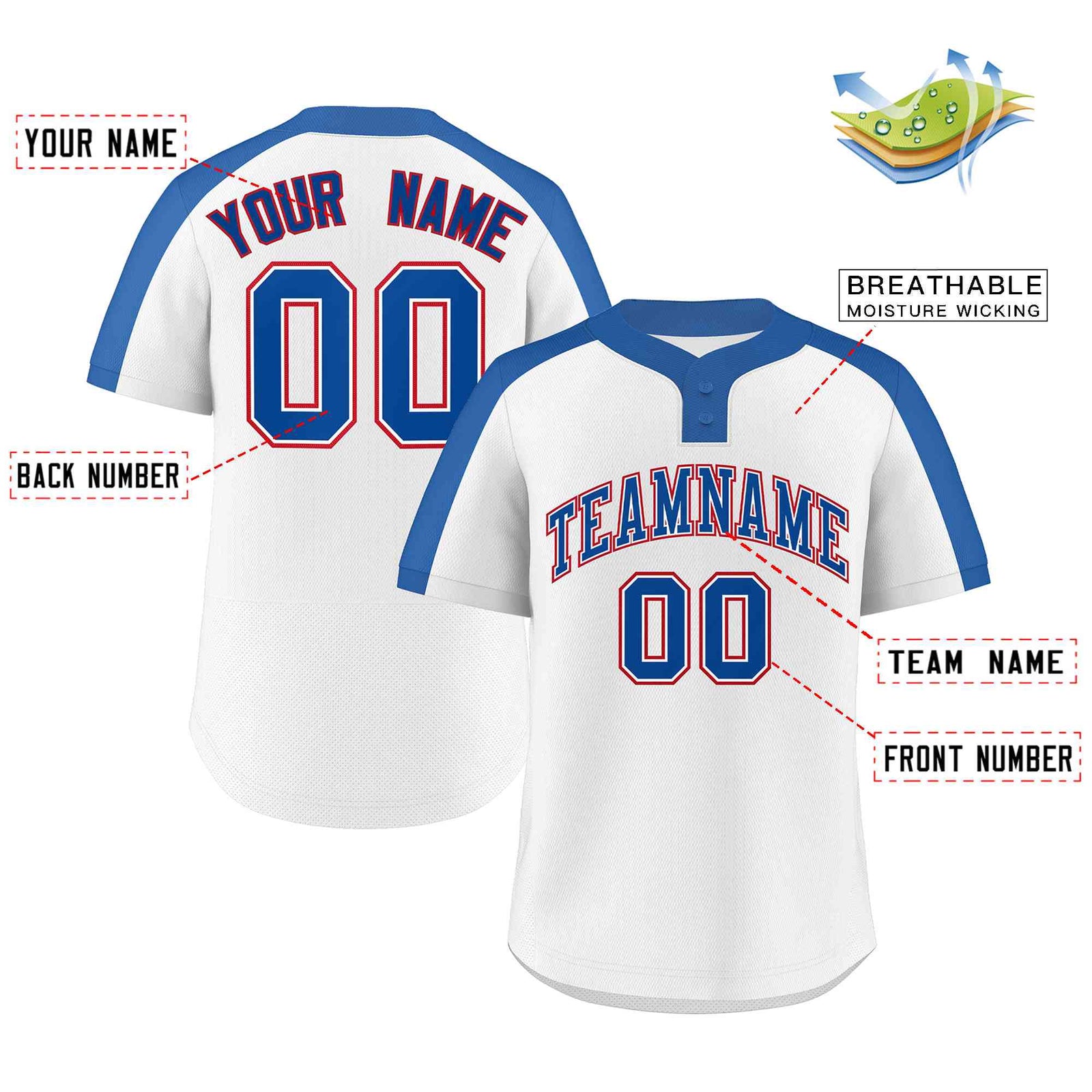 Custom White Royal-White Classic Style Authentic Two-Button Softball Jersey