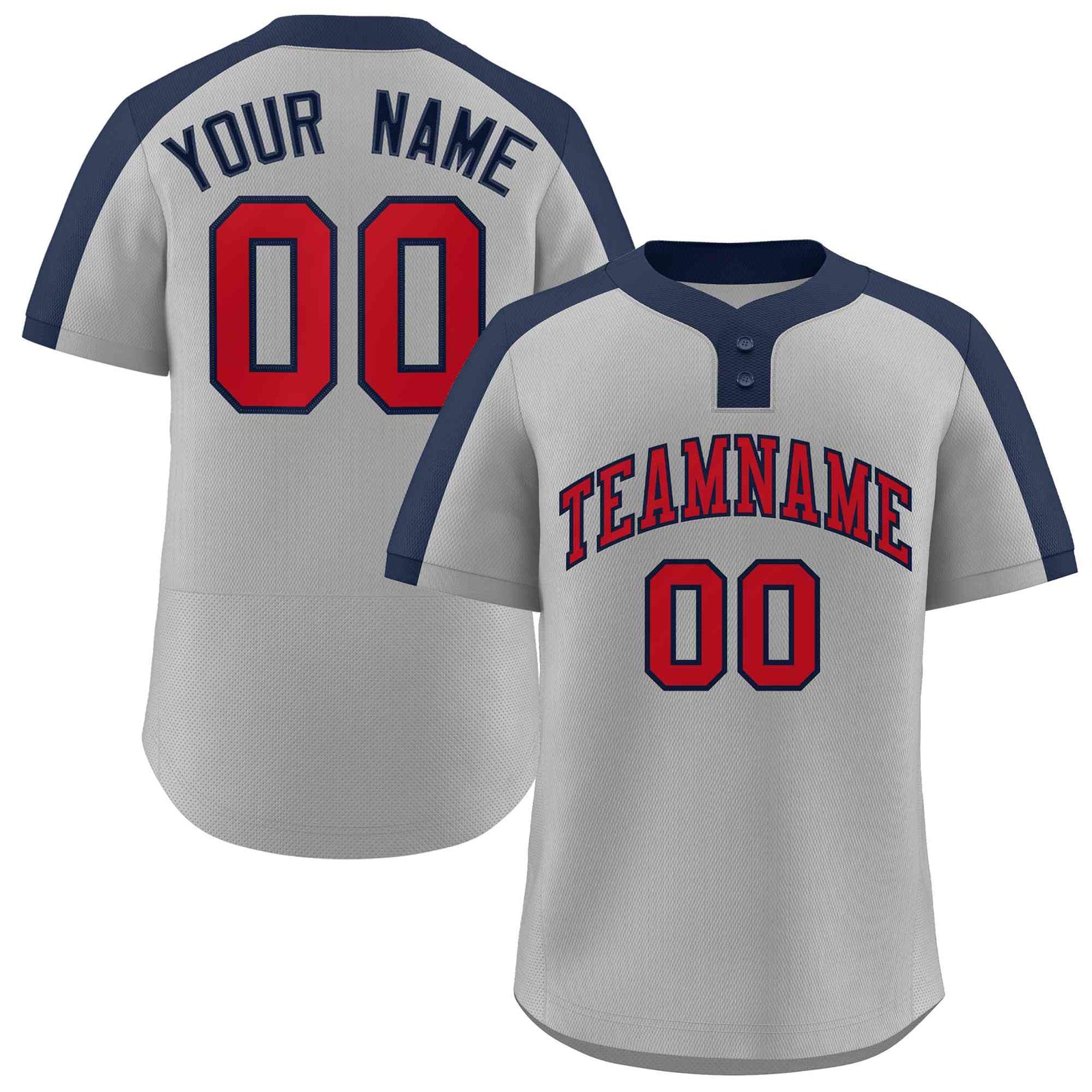 Custom Gray Red-Navy Classic Style Authentic Two-Button Softball Jersey