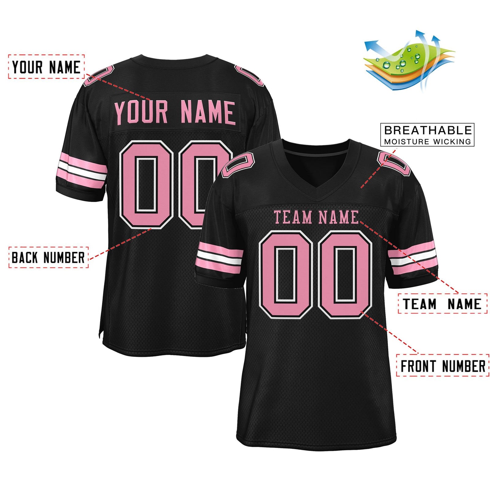 Custom Black Pink-White Classic Style Mesh Authentic Football Jersey