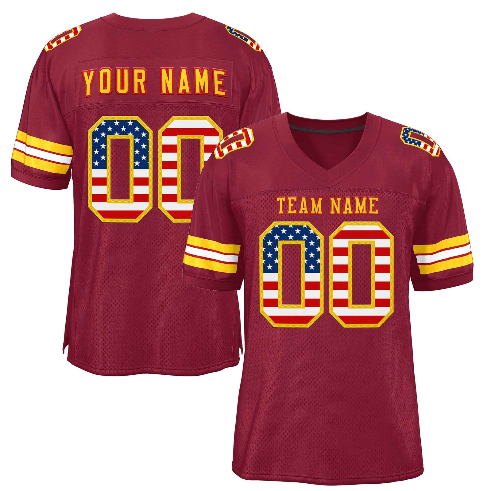 Custom Burgundy Gold-Red Classic Style Authentic Football Jersey
