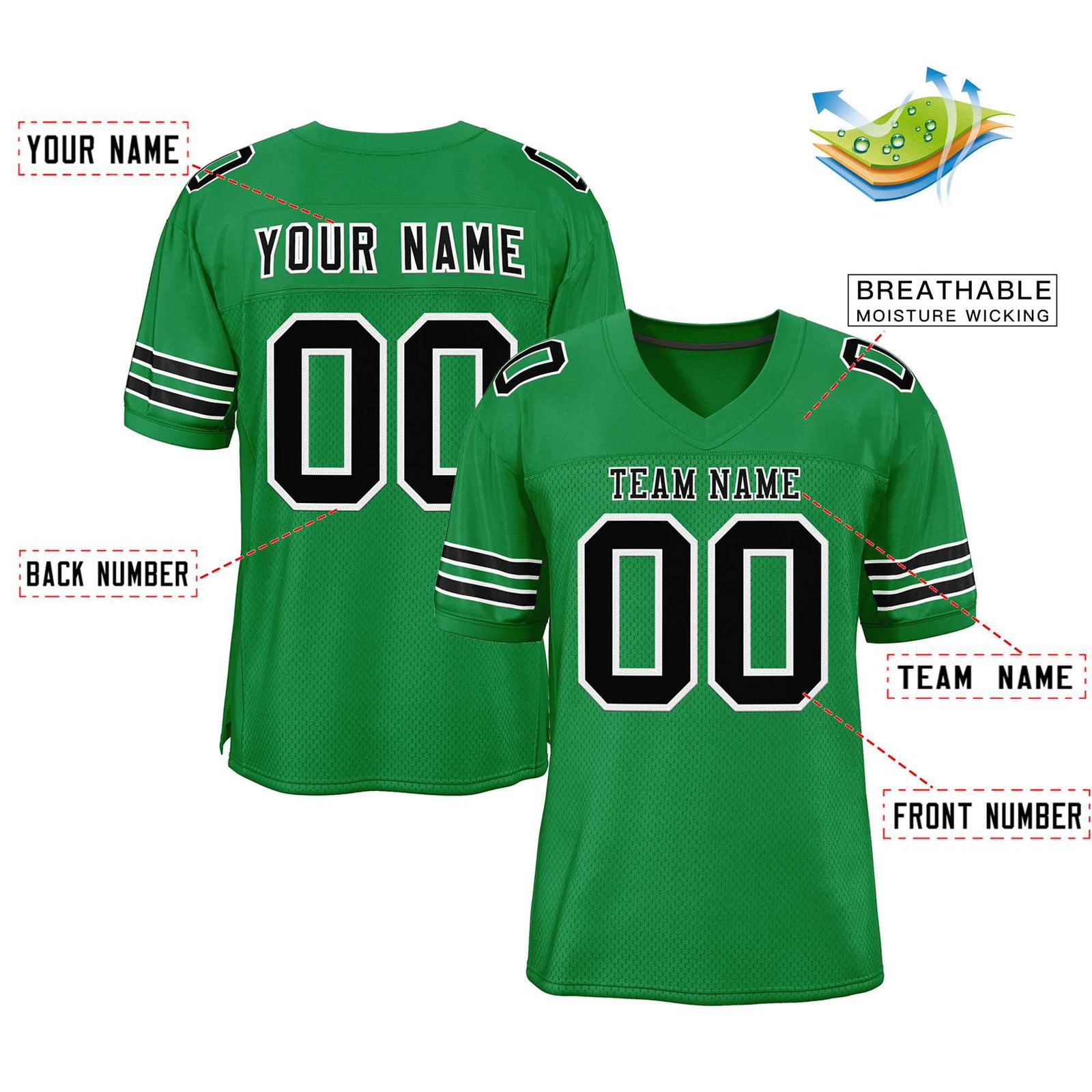 Custom Kelly Green Black-White Classic Style Authentic Football Jersey