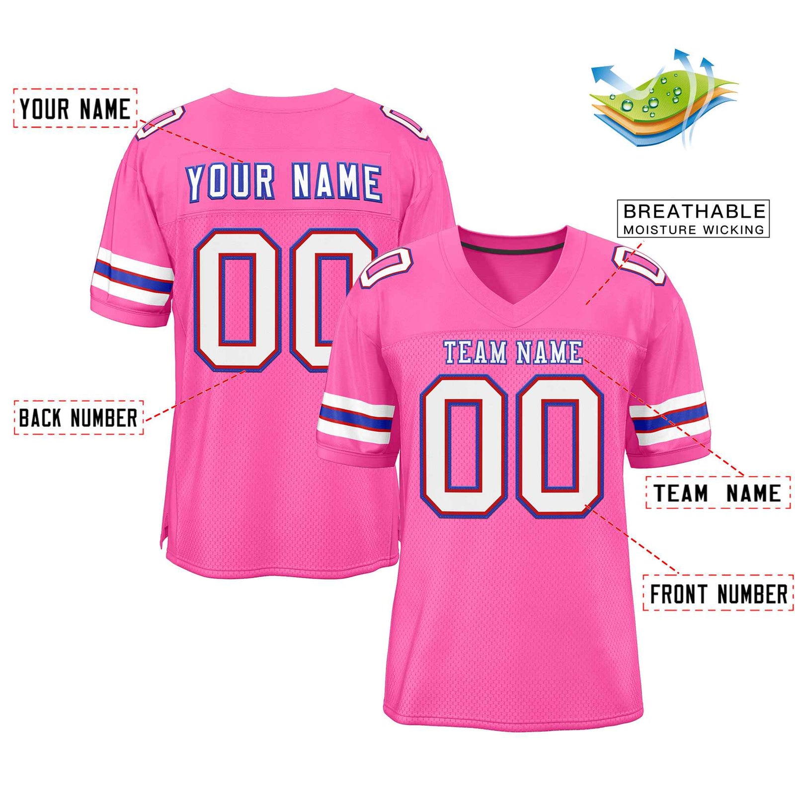Custom Rose Pink White-Royal Classic Style Authentic Football Jersey