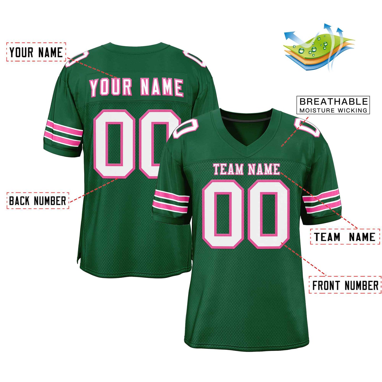 Custom Green White-Pink Classic Style Authentic Football Jersey