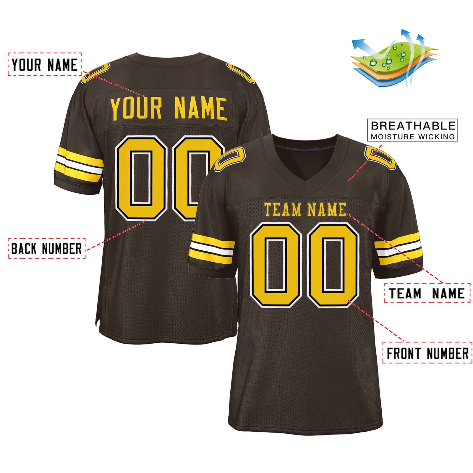 Custom Brown Gold-Brown Classic Style Authentic Football Jersey