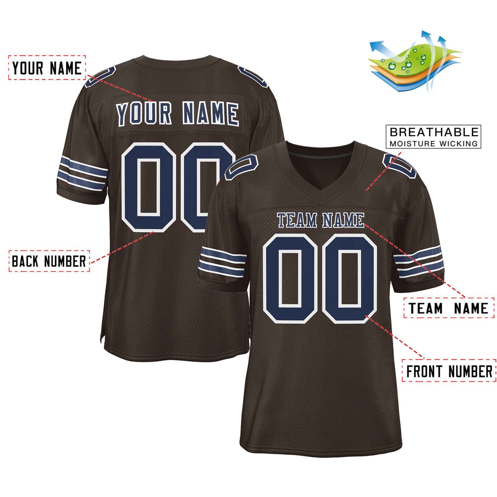 Custom Brown Navy-White Classic Style Authentic Football Jersey