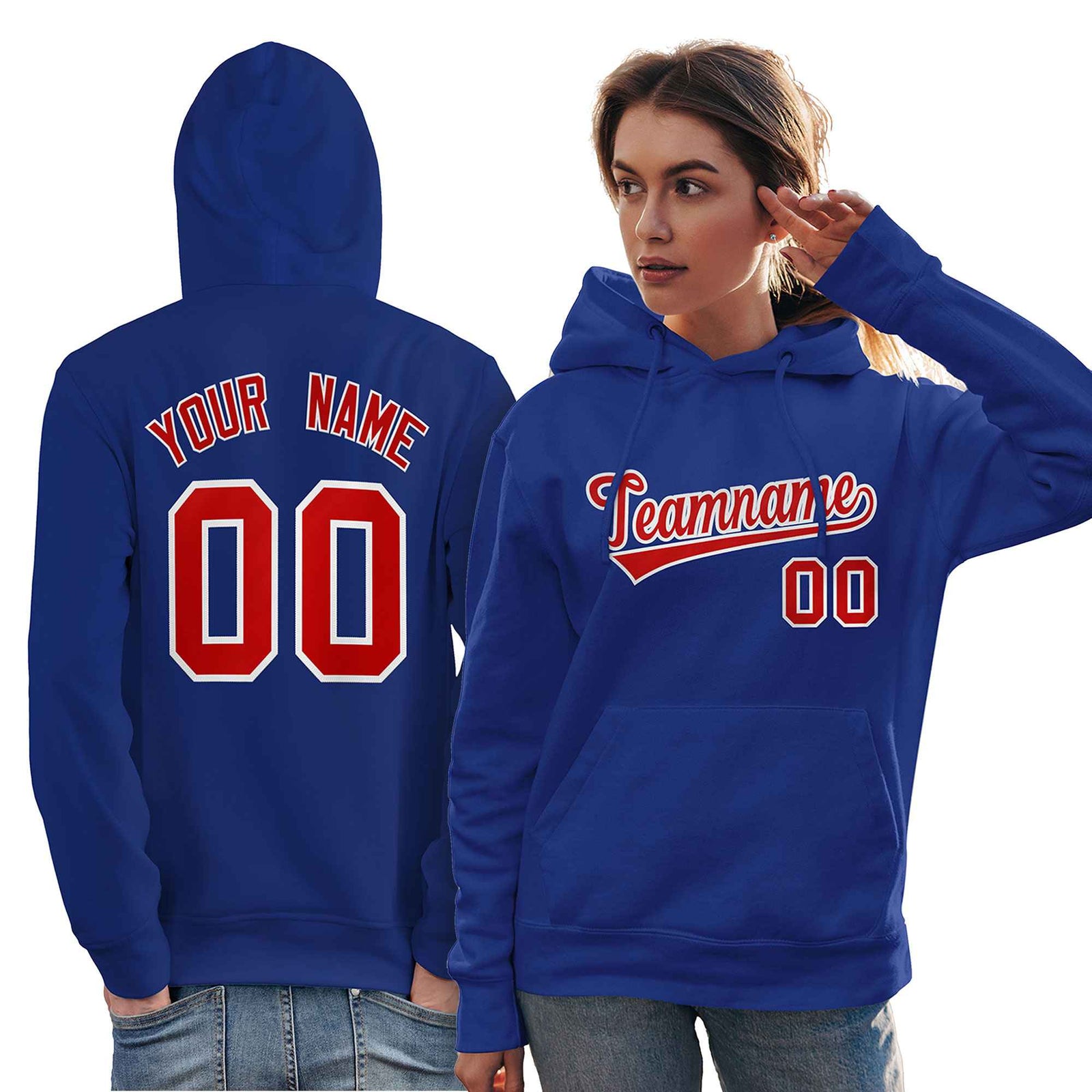 Custom Royal Red-White Classic Style Personalized Sport Pullover Hoodie